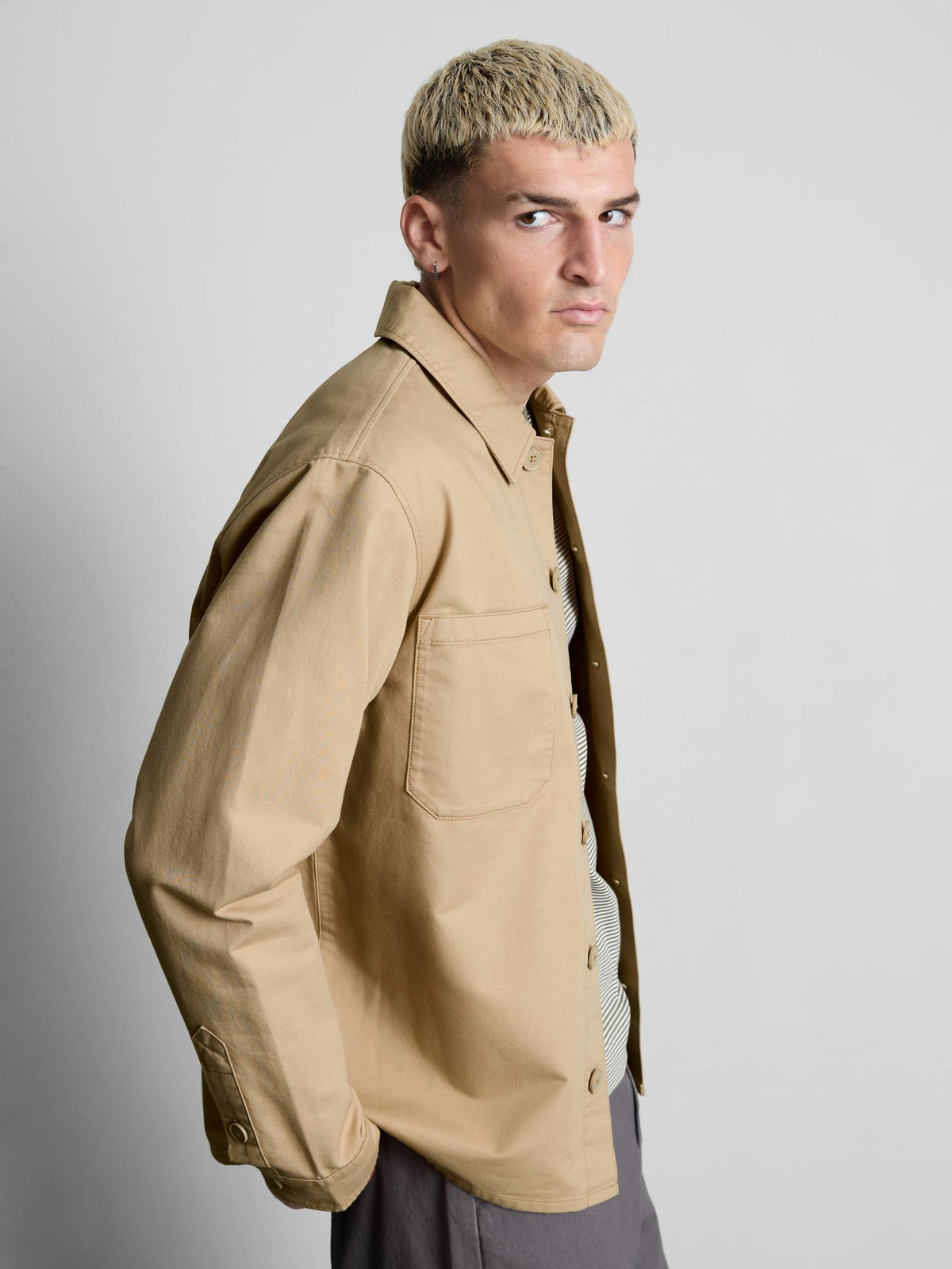 Pure Cotton Utility Overshirt - Tan