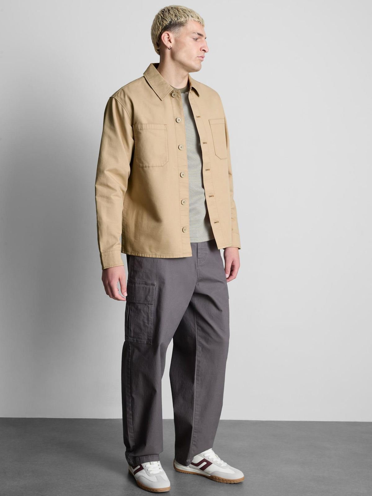 Pure Cotton Utility Overshirt - Tan