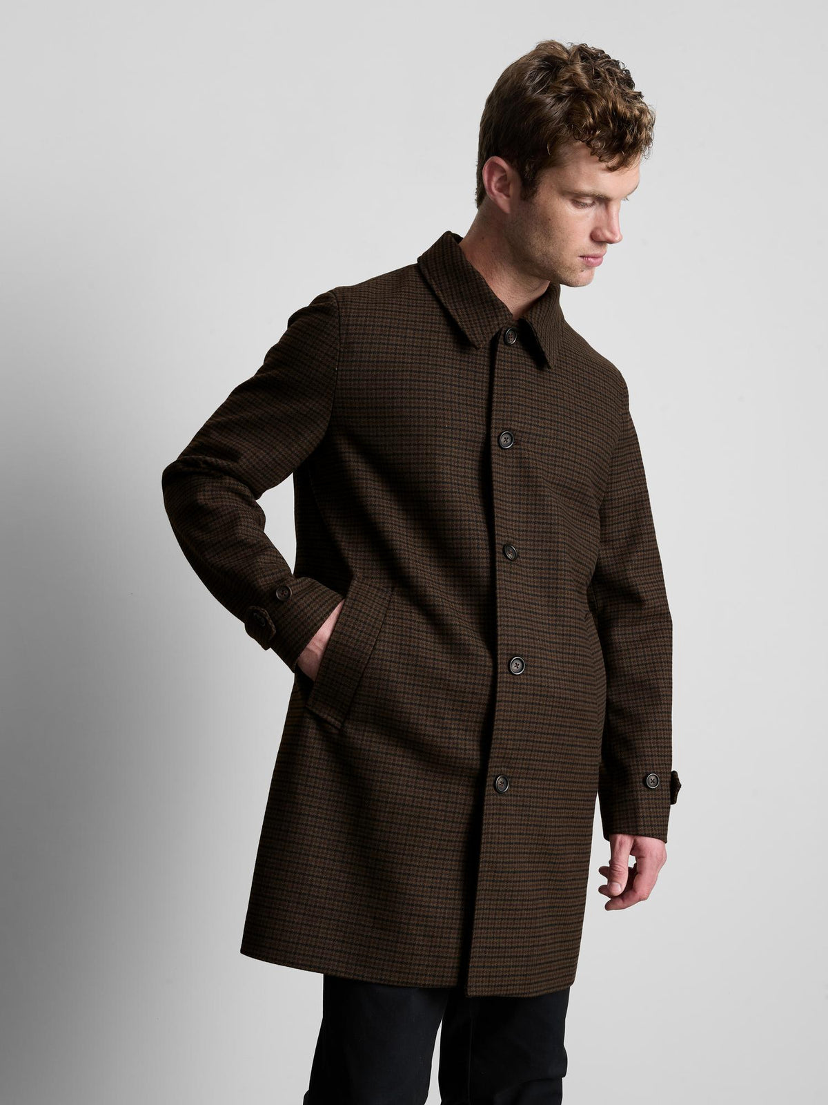 Checked Car Coat - Brown
