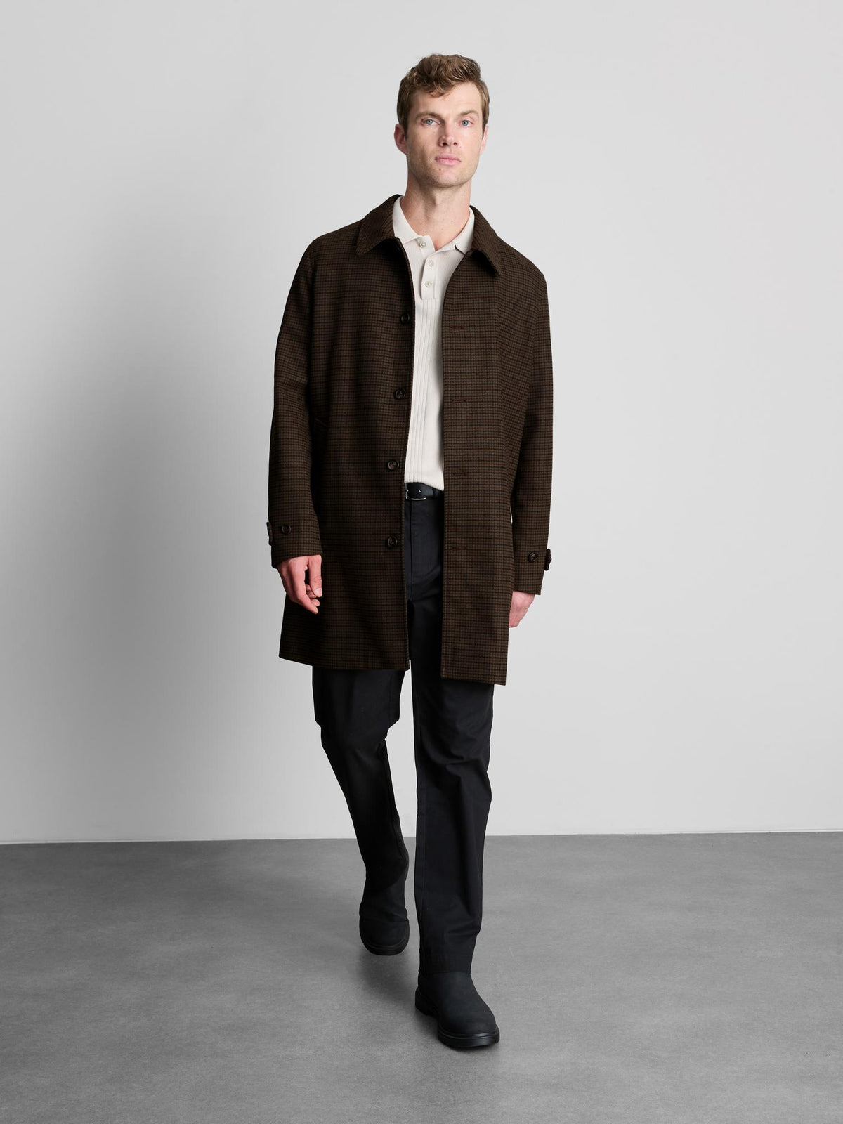 Checked Car Coat - Brown