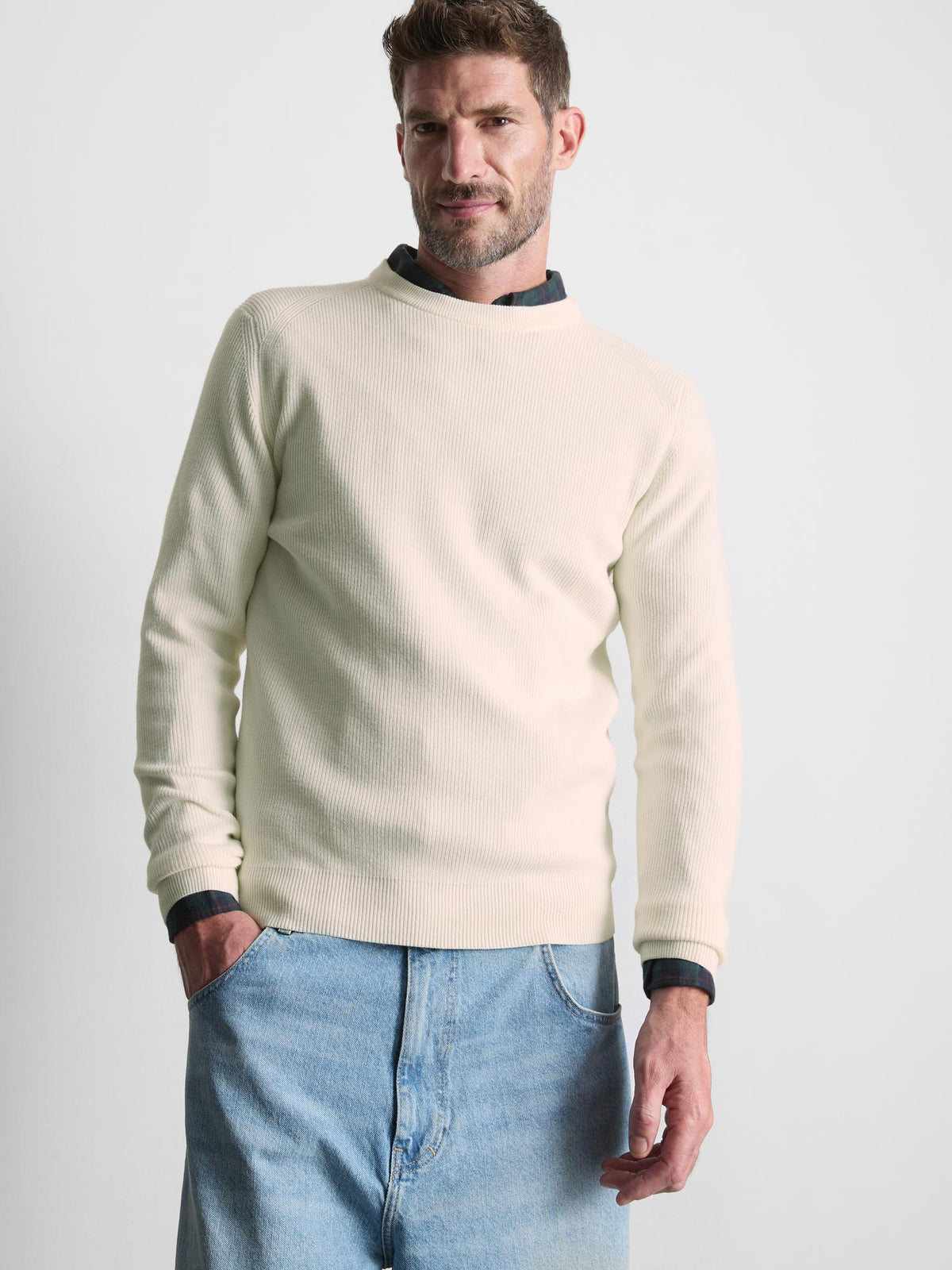 Ribbed Crew Neck Jumper - White
