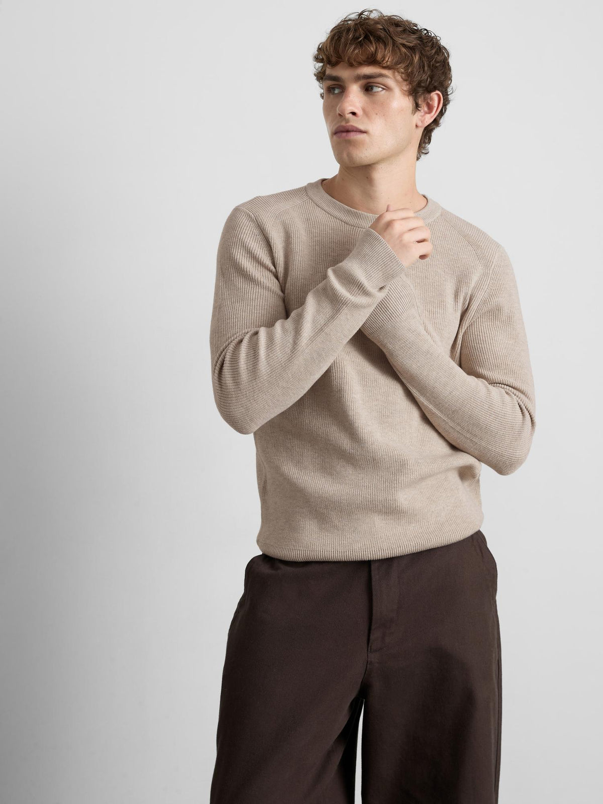 Ribbed Crew Neck Jumper - Natural
