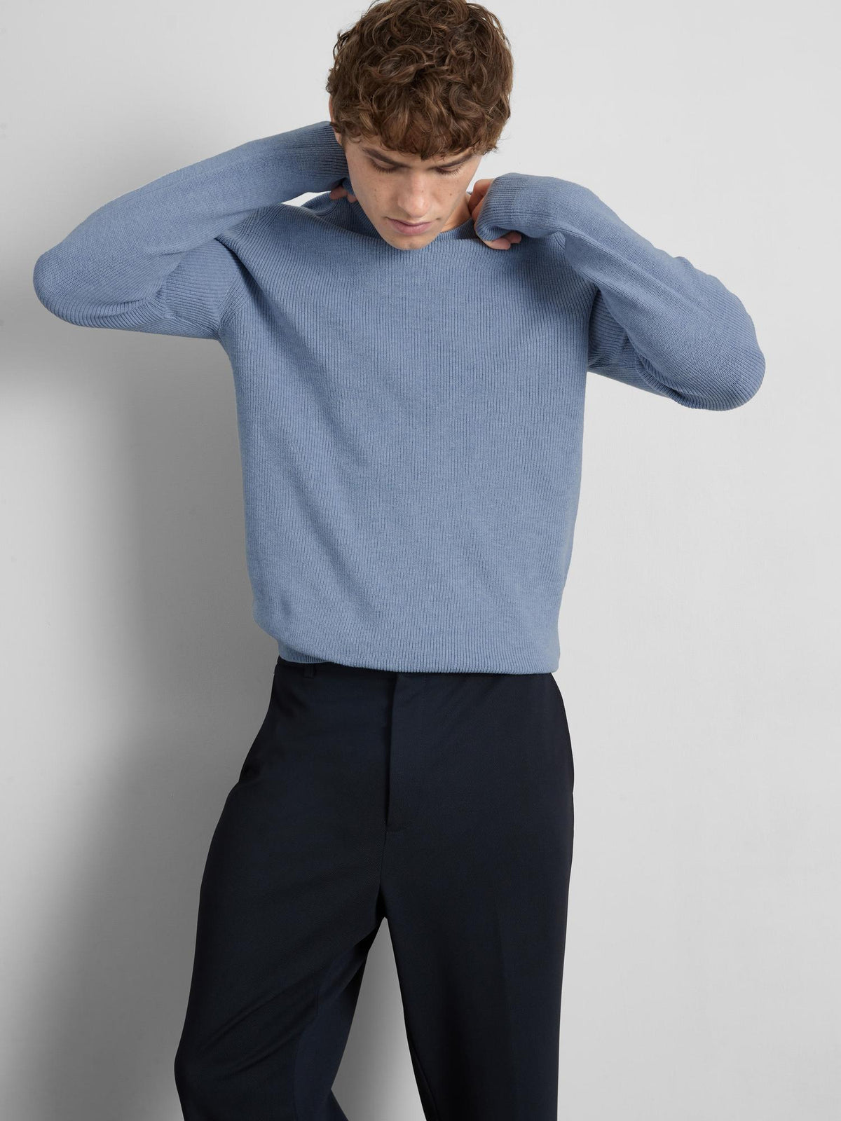 Ribbed Crew Neck Jumper - Light Blue