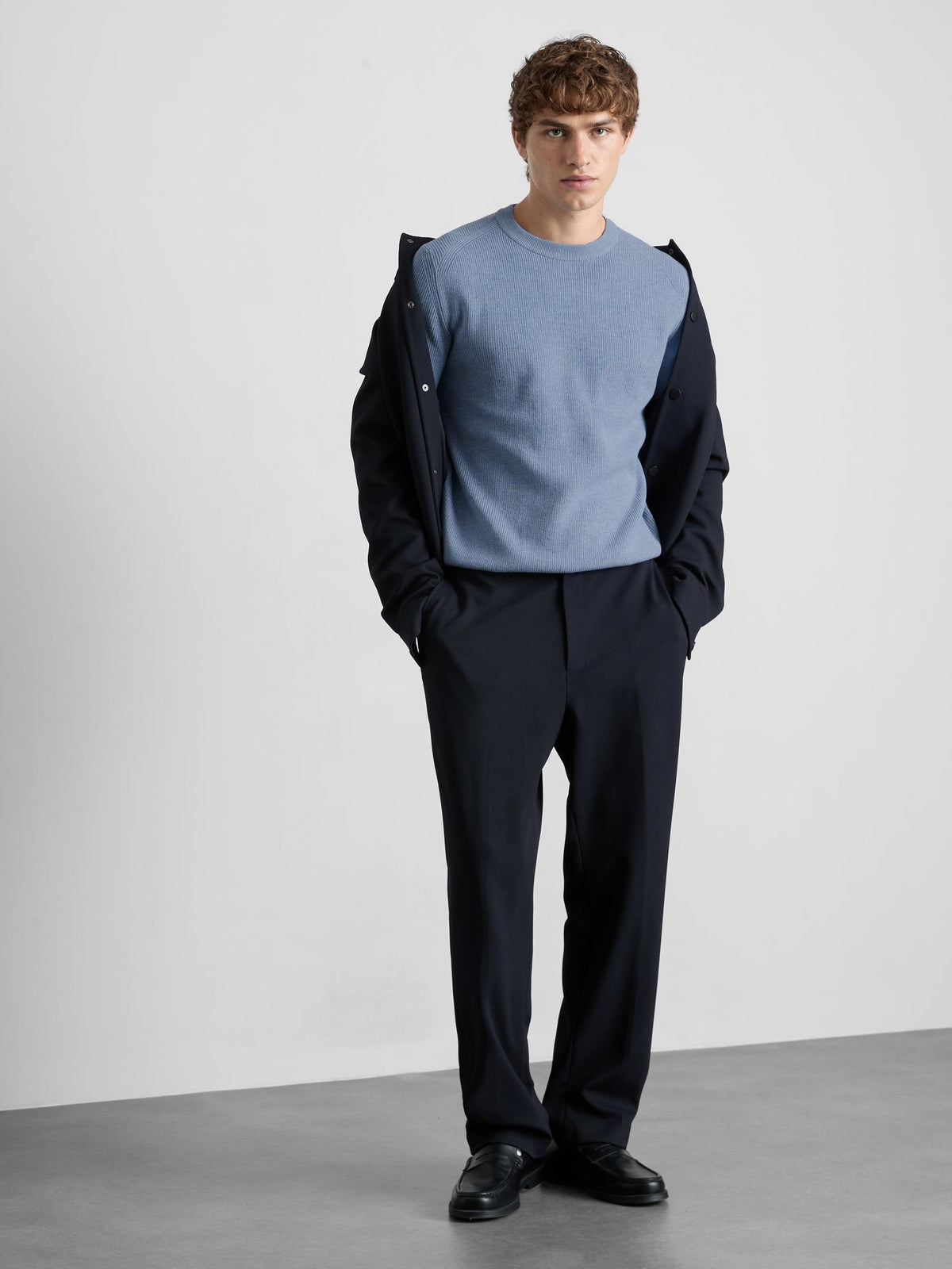 Ribbed Crew Neck Jumper - Light Blue