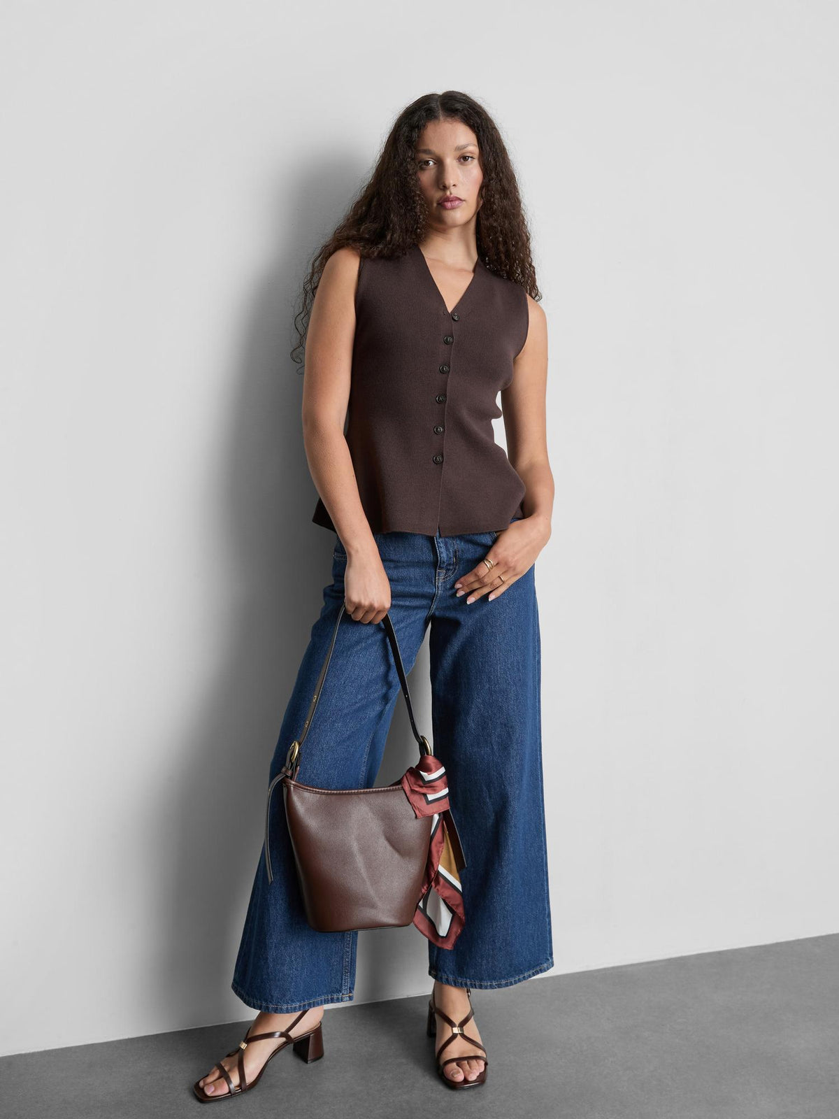 The Edit Knitted Sleeveless Peplum Waistcoat - Chocolate