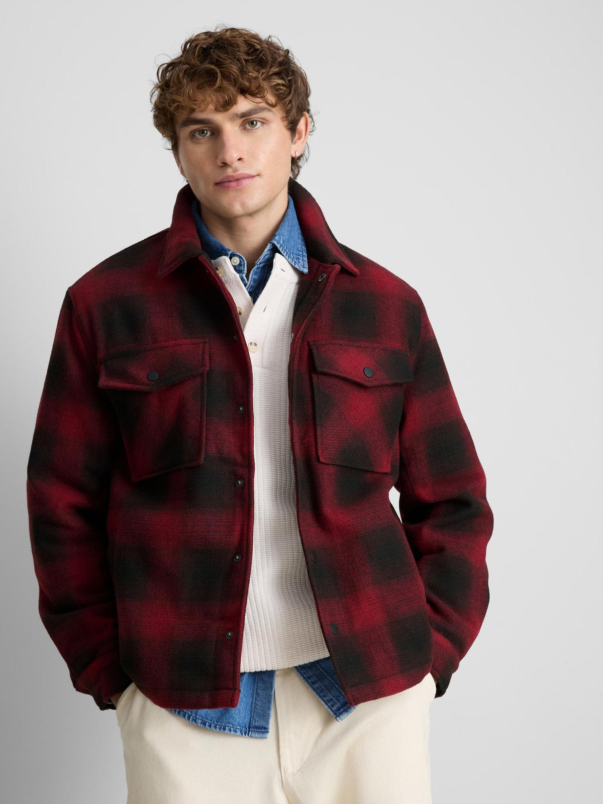 Checked Padded Shacket - Red
