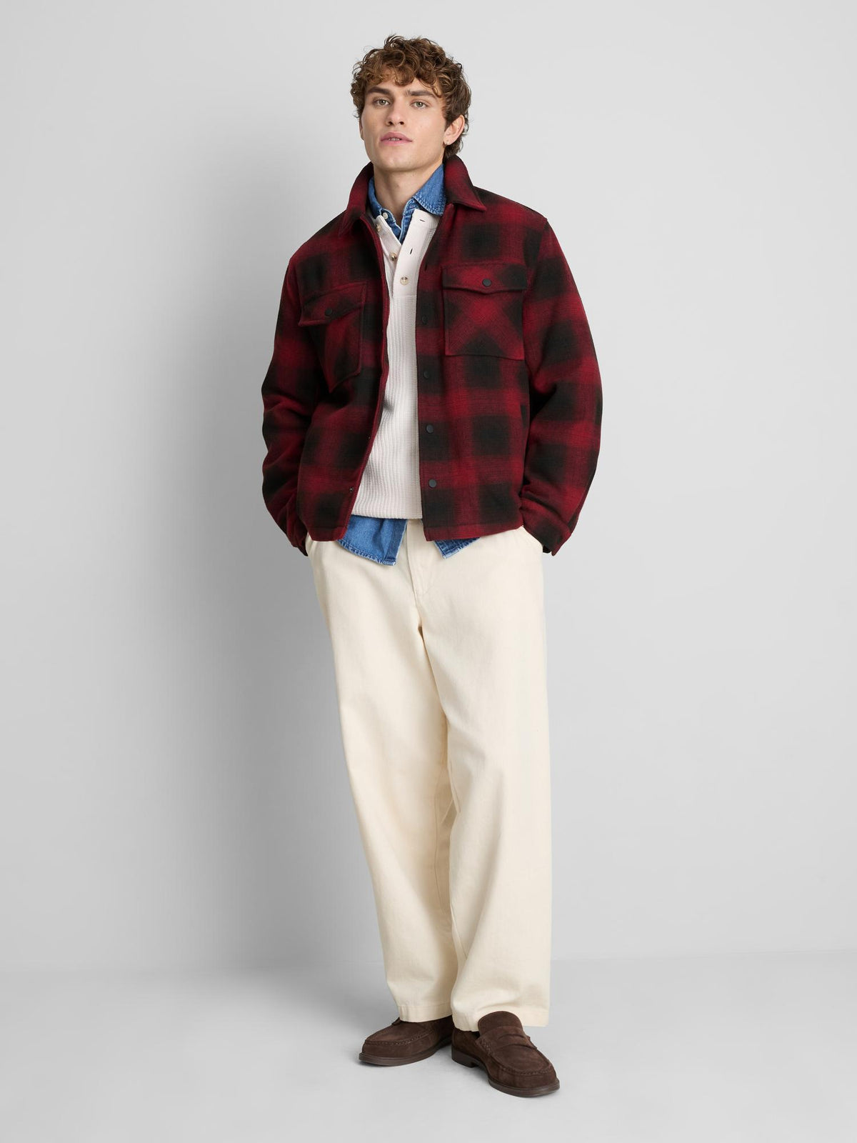 Checked Padded Shacket - Red