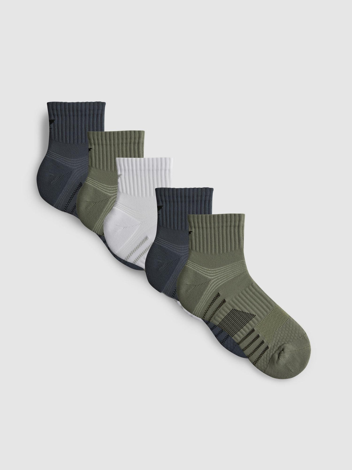 5pk Ribbed Gym Quarter Socks - Multi