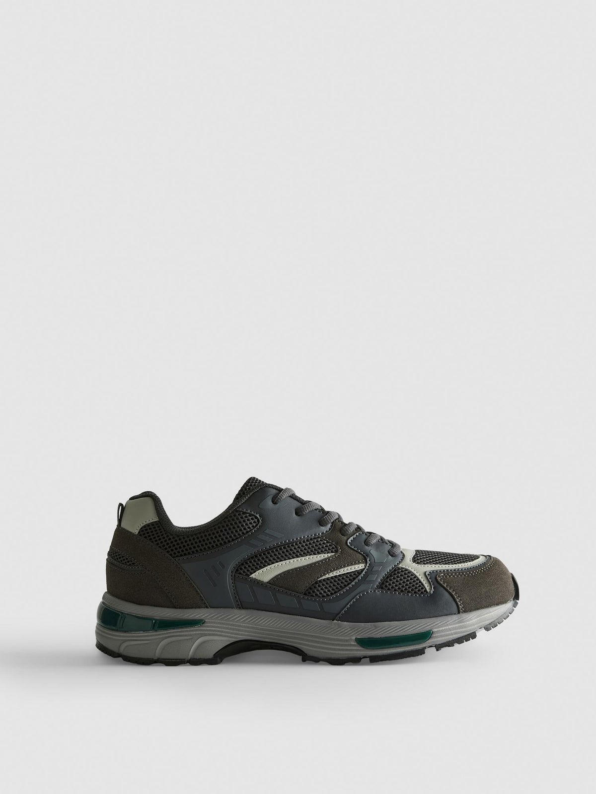 Panelled Lace-Up Trainers - Charcoal