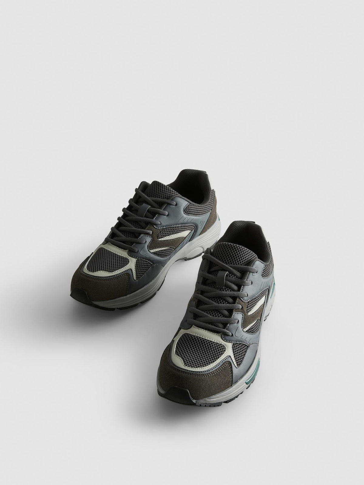 Panelled Lace-Up Trainers - Charcoal