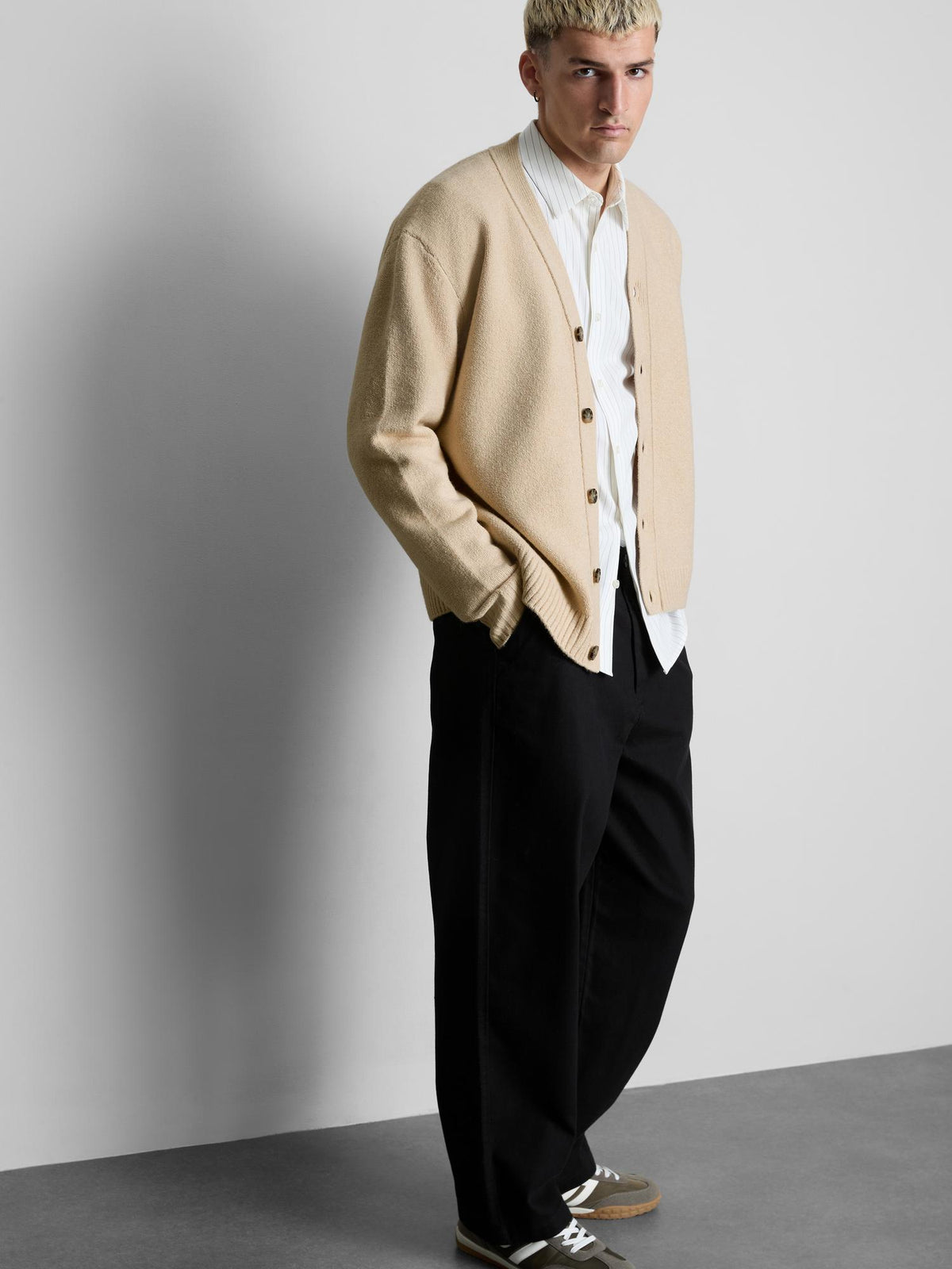 Button-Through V-Neck Cardigan - Natural