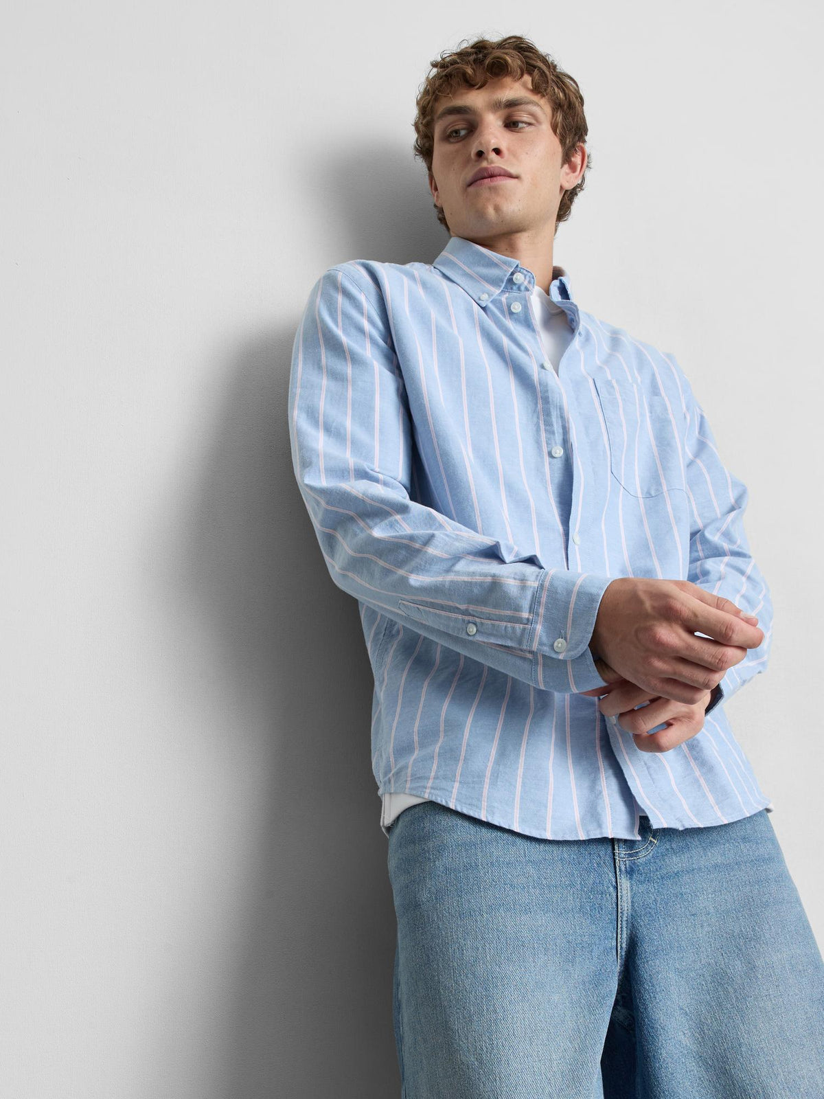 Pure Cotton Striped Oxford Shirt - Blue