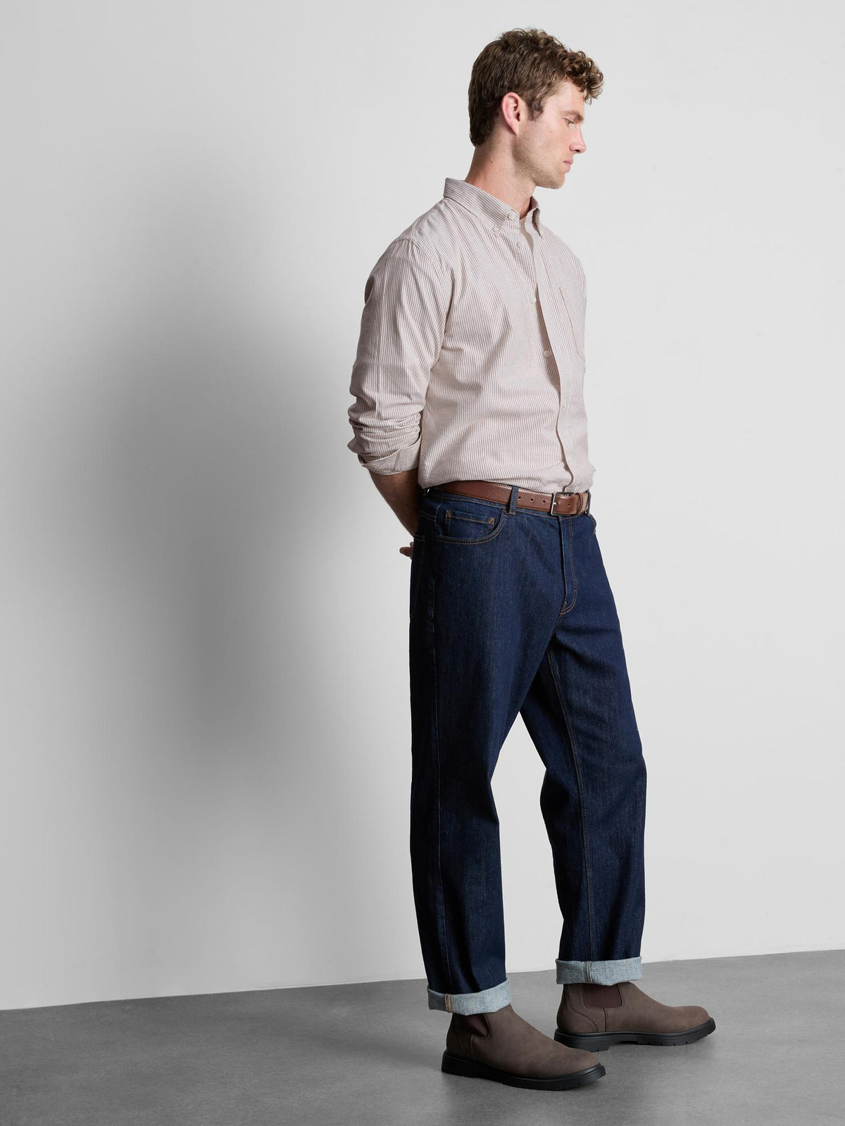 Regular Fit Striped Oxford Shirt - Tan
