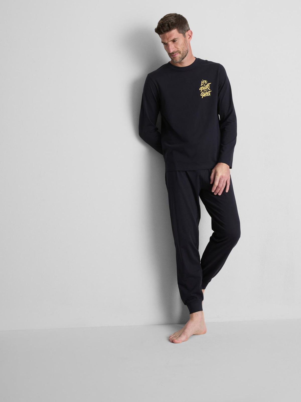 Pure Cotton Waffle Graphic Pyjama Set - Navy