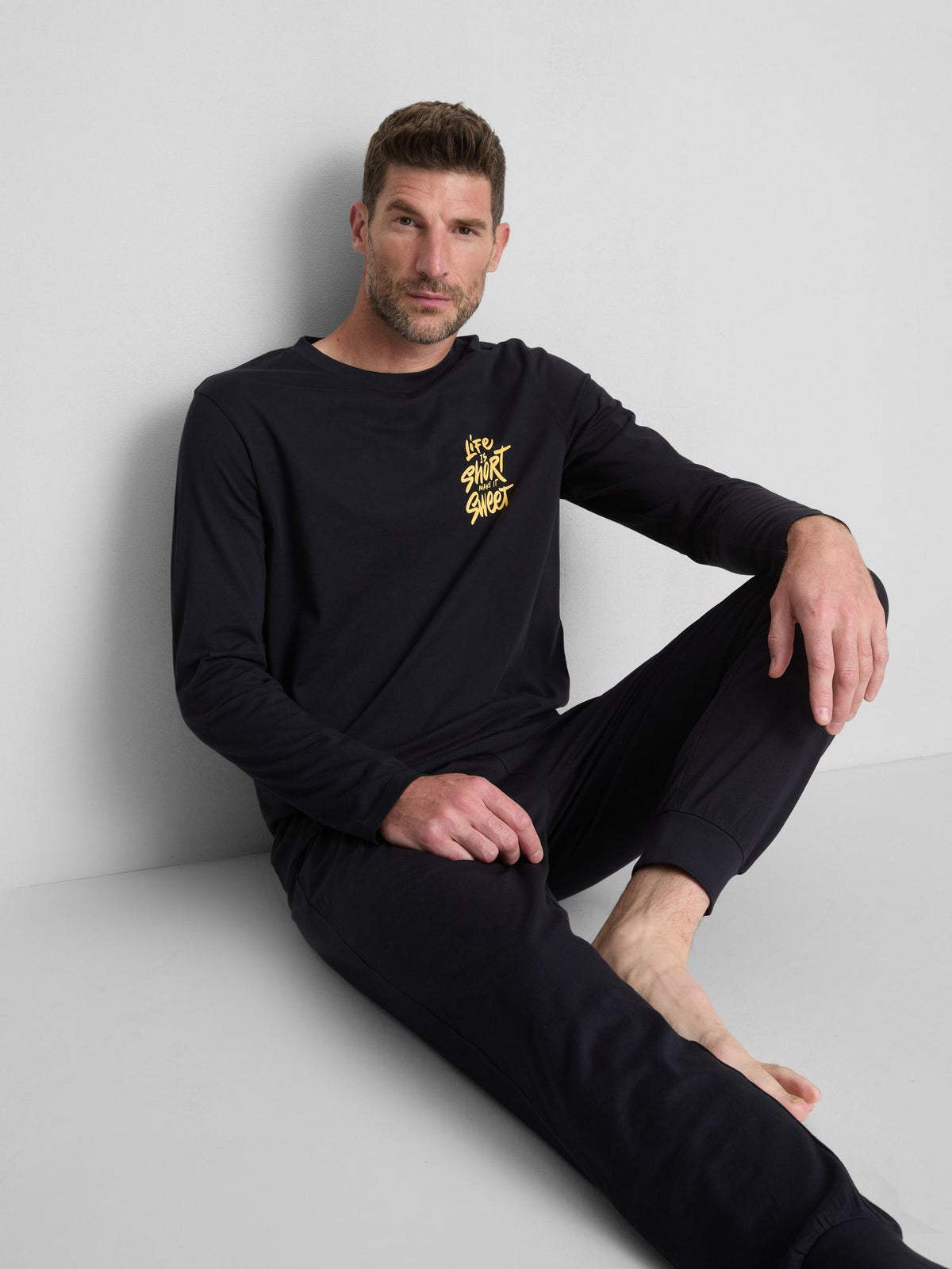 Pure Cotton Waffle Graphic Pyjama Set - Navy