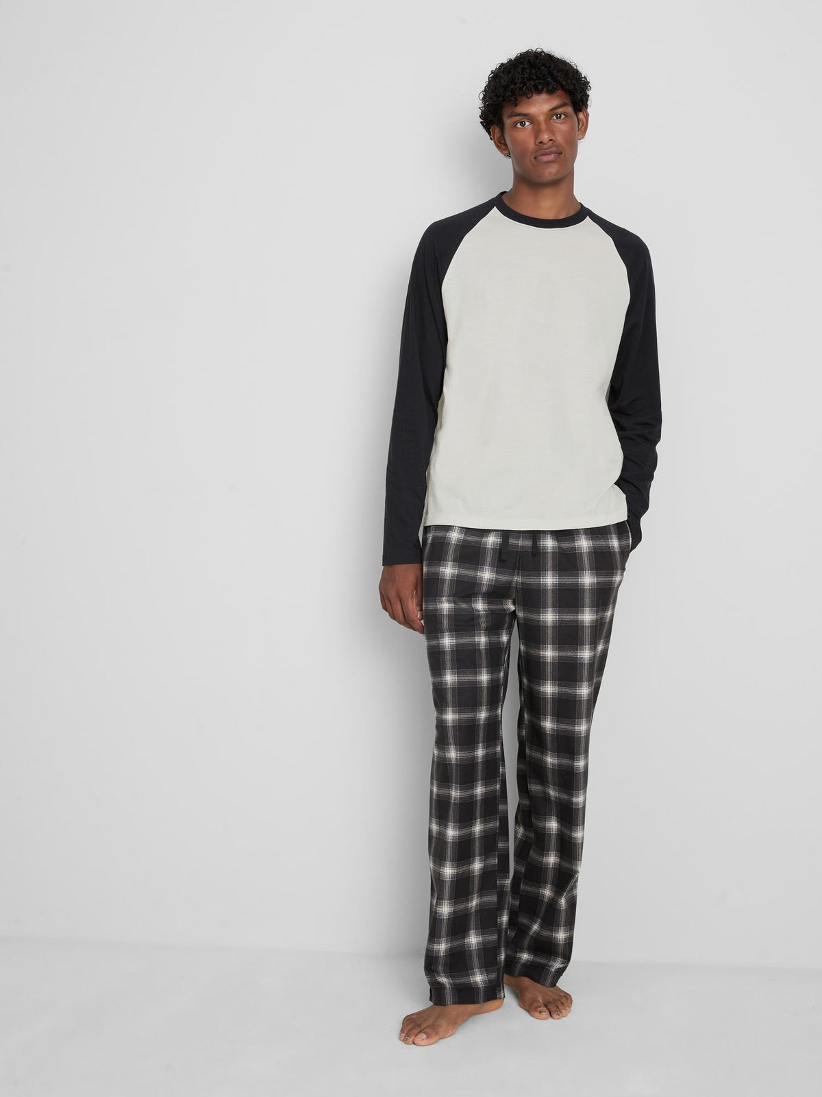 Checked Long Sleeve Pyjama Set - Stone