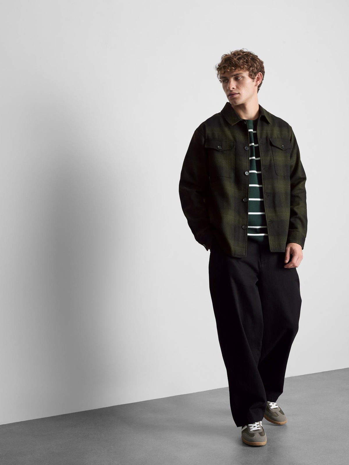 Button-Up Check Overshirt - Olive