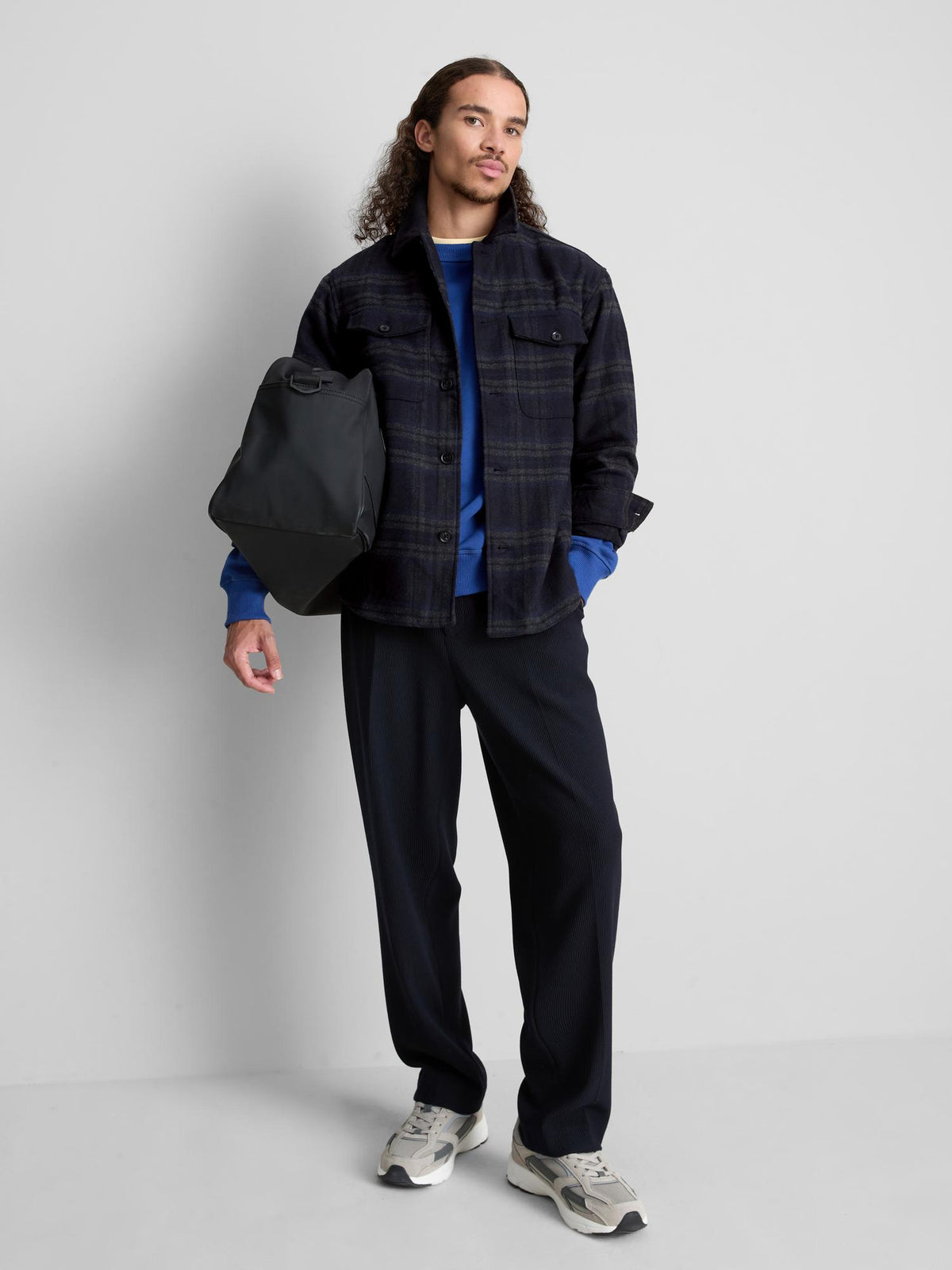 Button-Up Check Overshirt - Navy