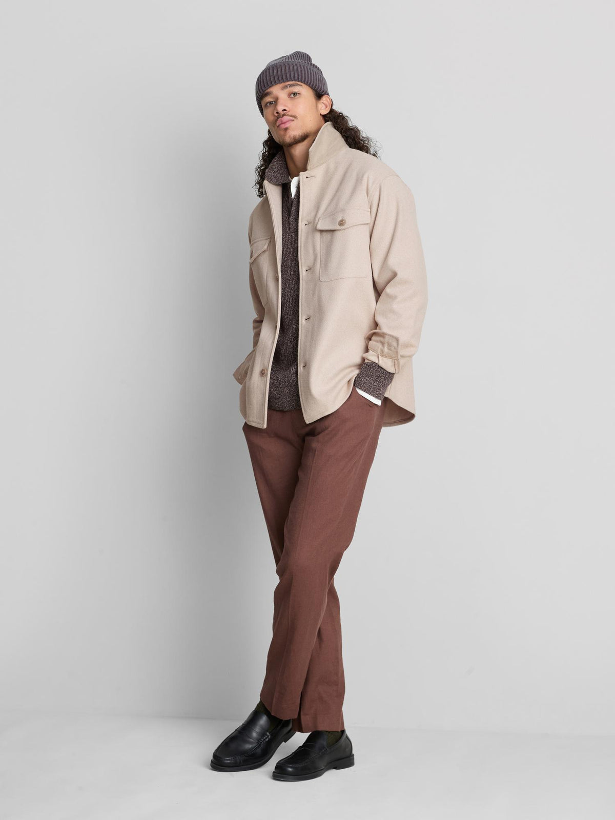 Button-Down Twill Overshirt With Chest Pockets - Ecru