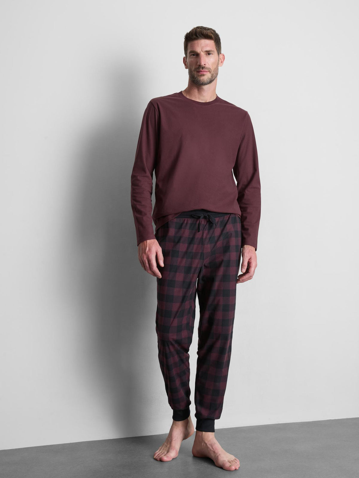 Checked Long Sleeve Pyjamas - Burgundy
