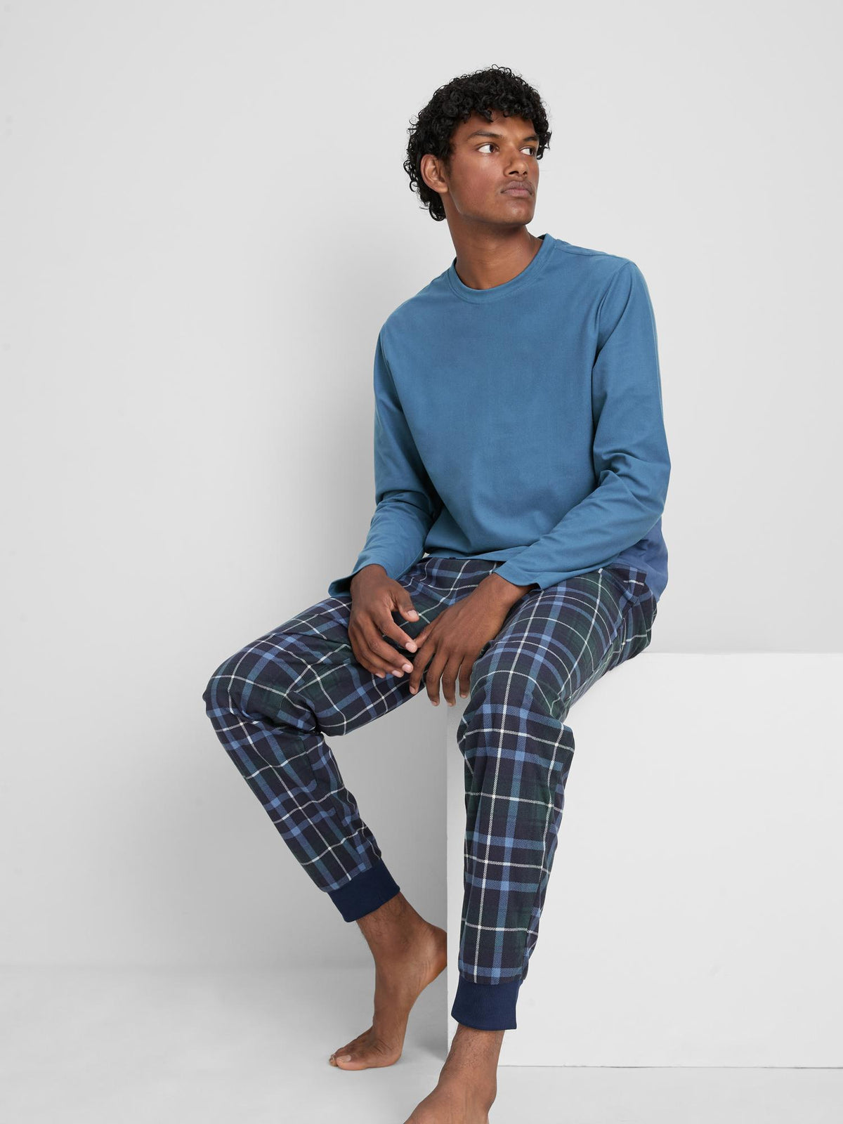Checked Long Sleeve Pyjamas - Blue