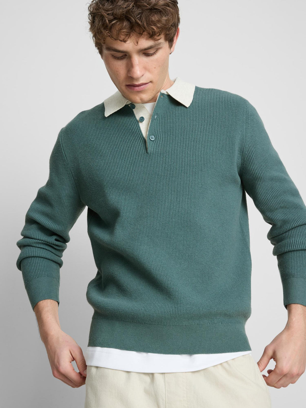 Knitted Polo Jumper - Light Green