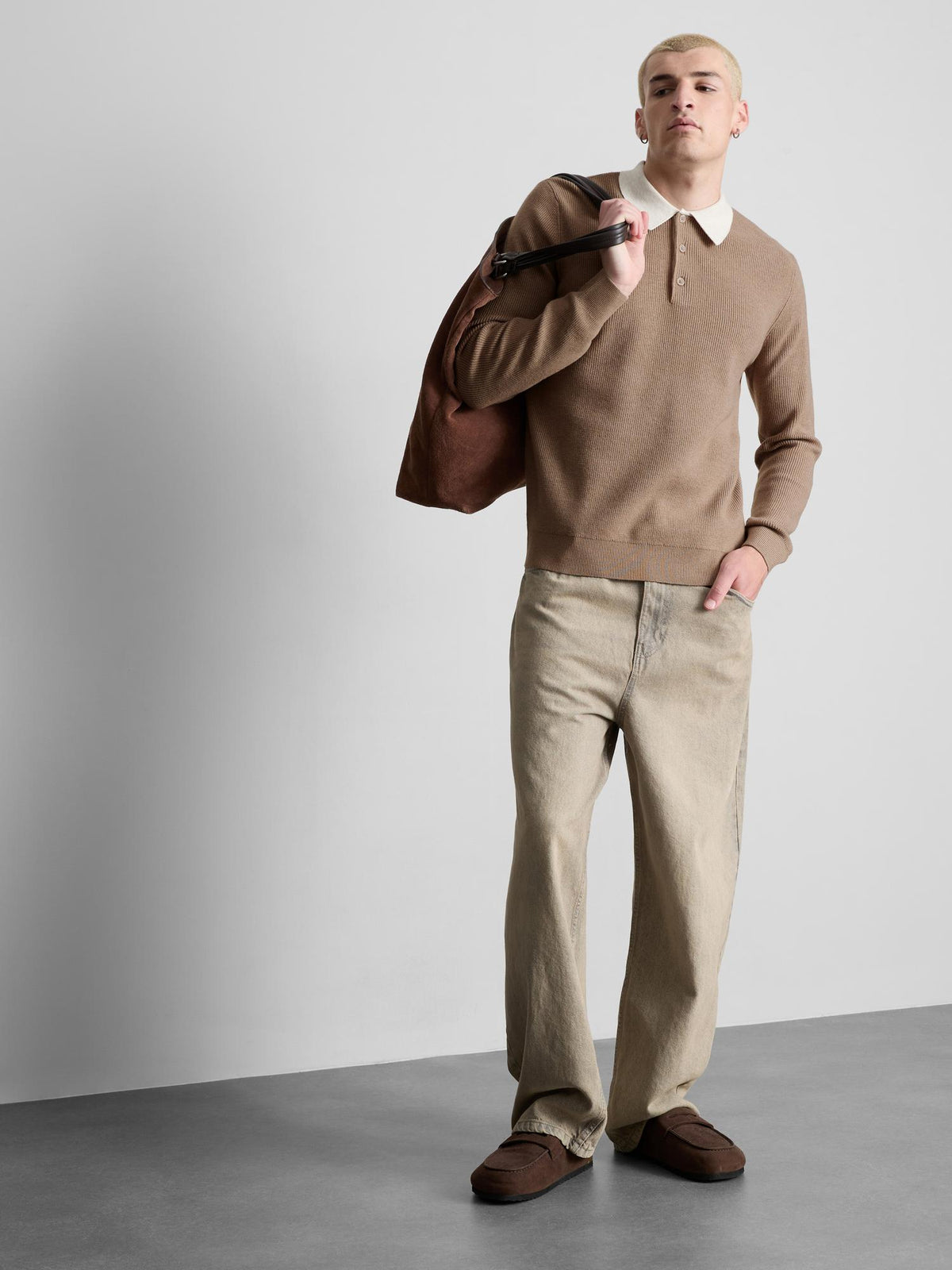 Knitted Polo Jumper - Tan