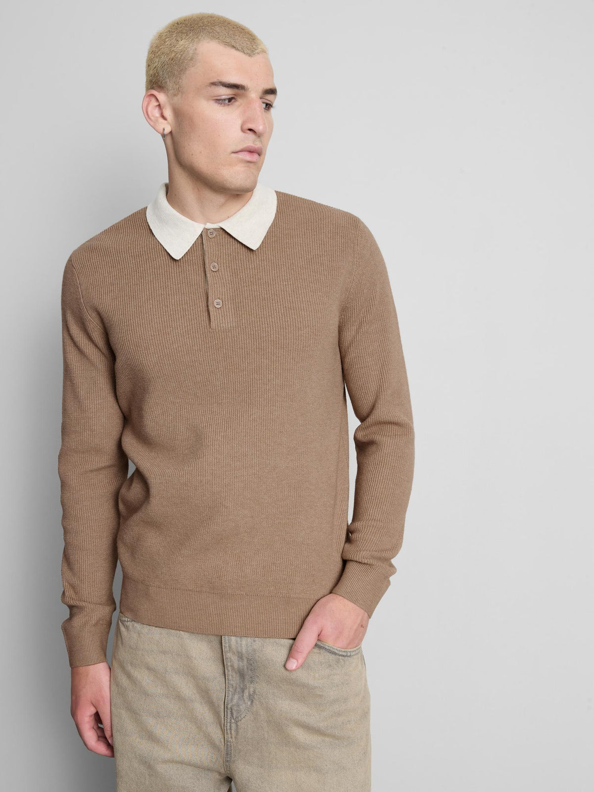 Knitted Polo Jumper - Tan