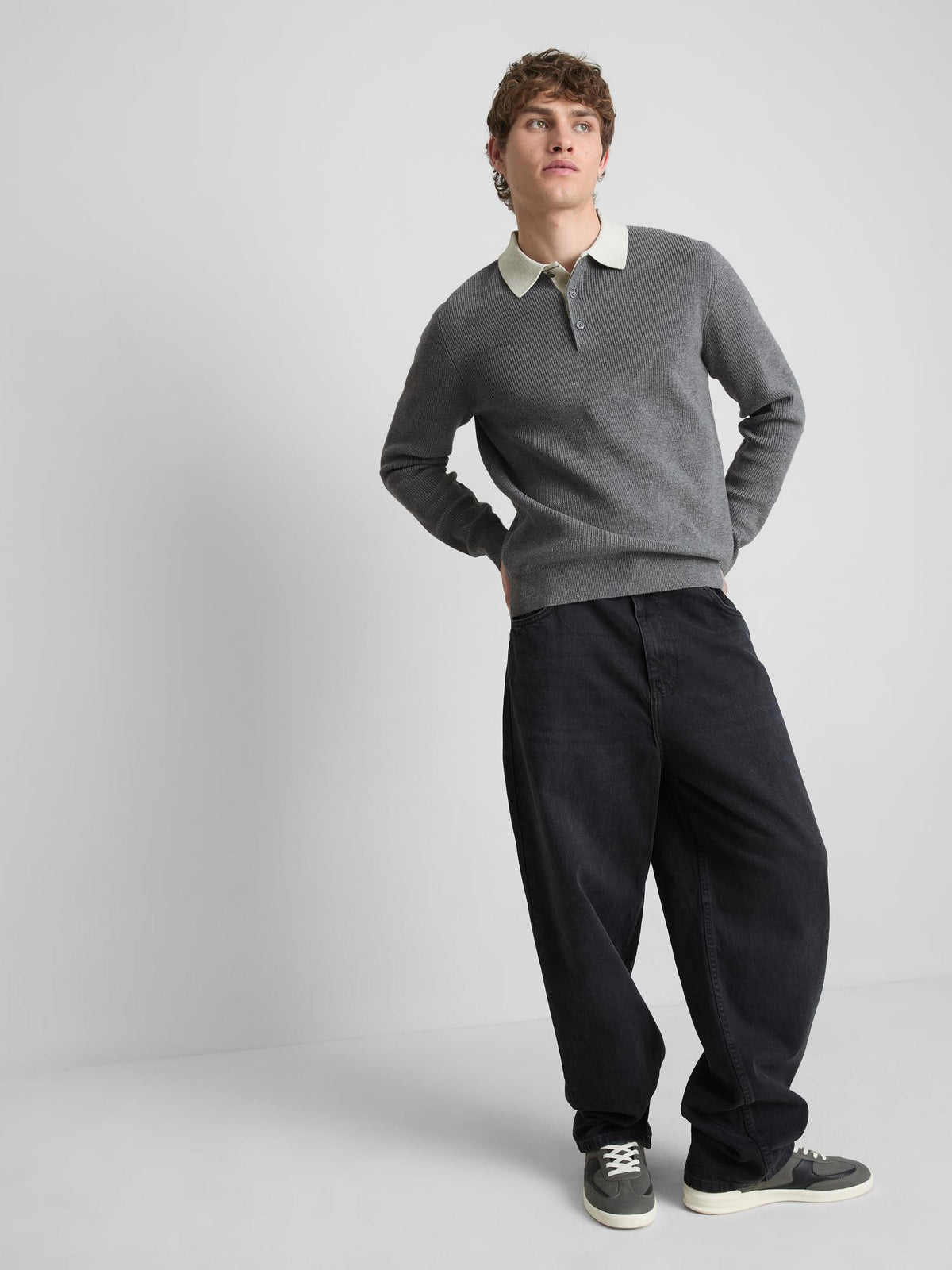 Knitted Polo Jumper - Charcoal