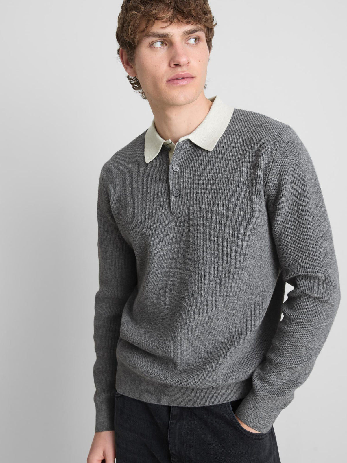 Knitted Polo Jumper - Charcoal