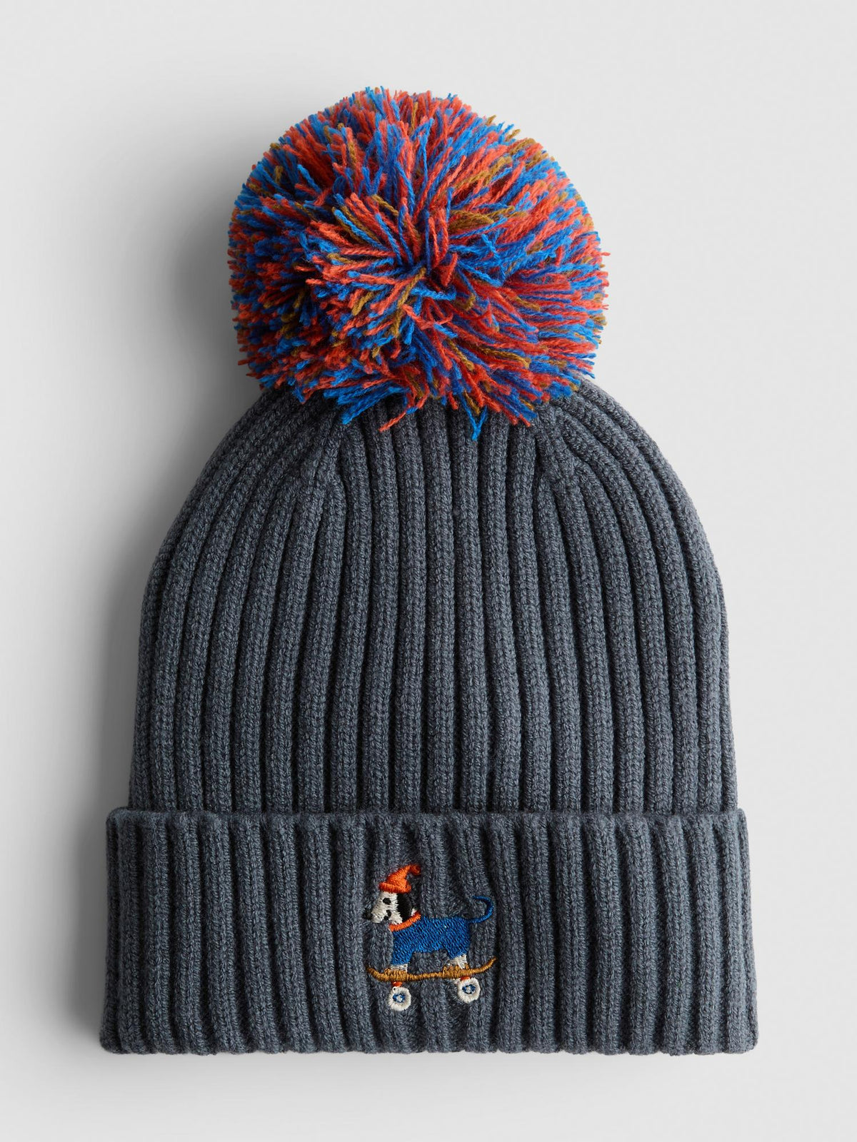 Dog Embroidered Pom Beanie - Multi