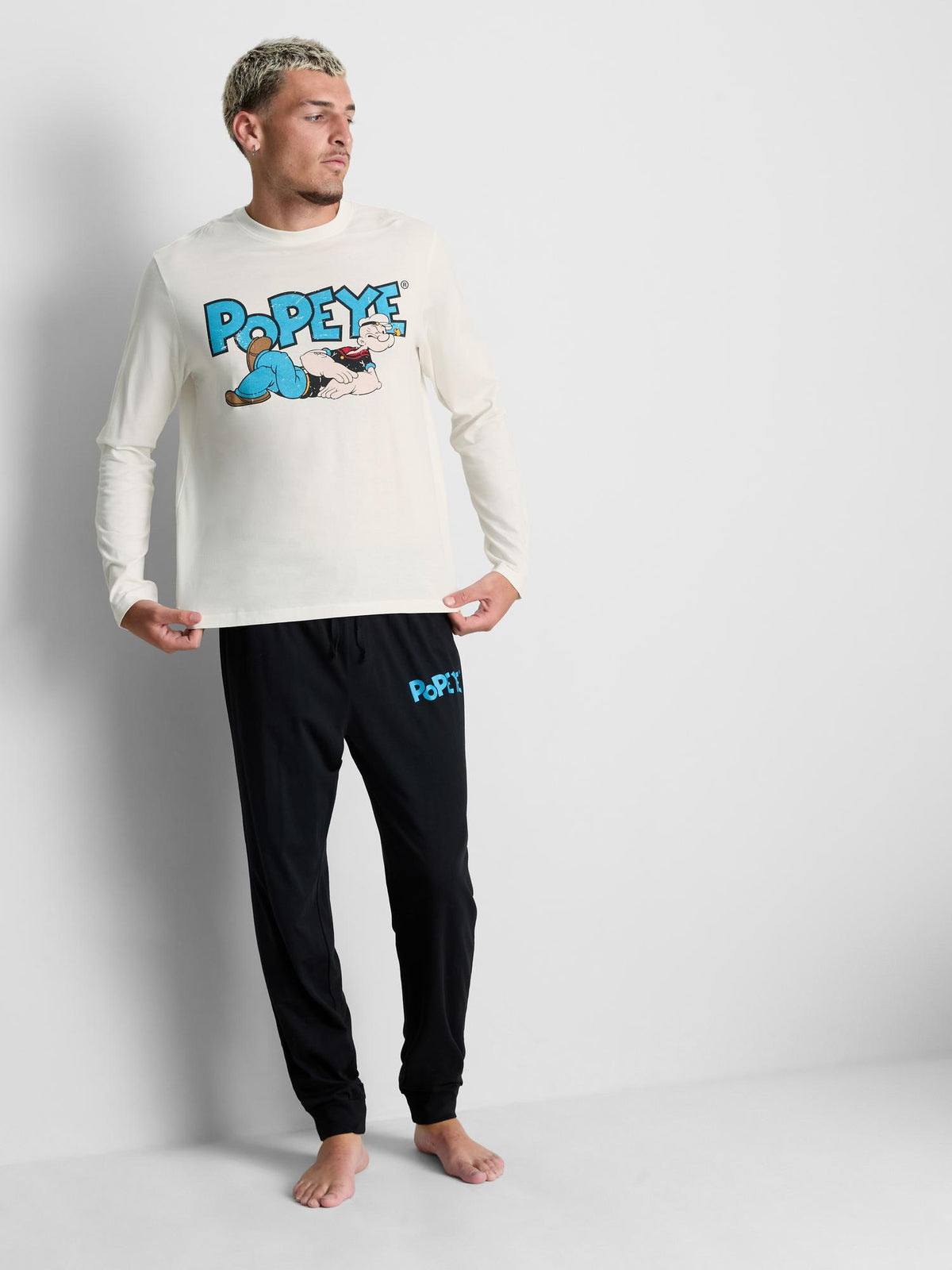 Popeye Pure Cotton Long Pyjama Set - White