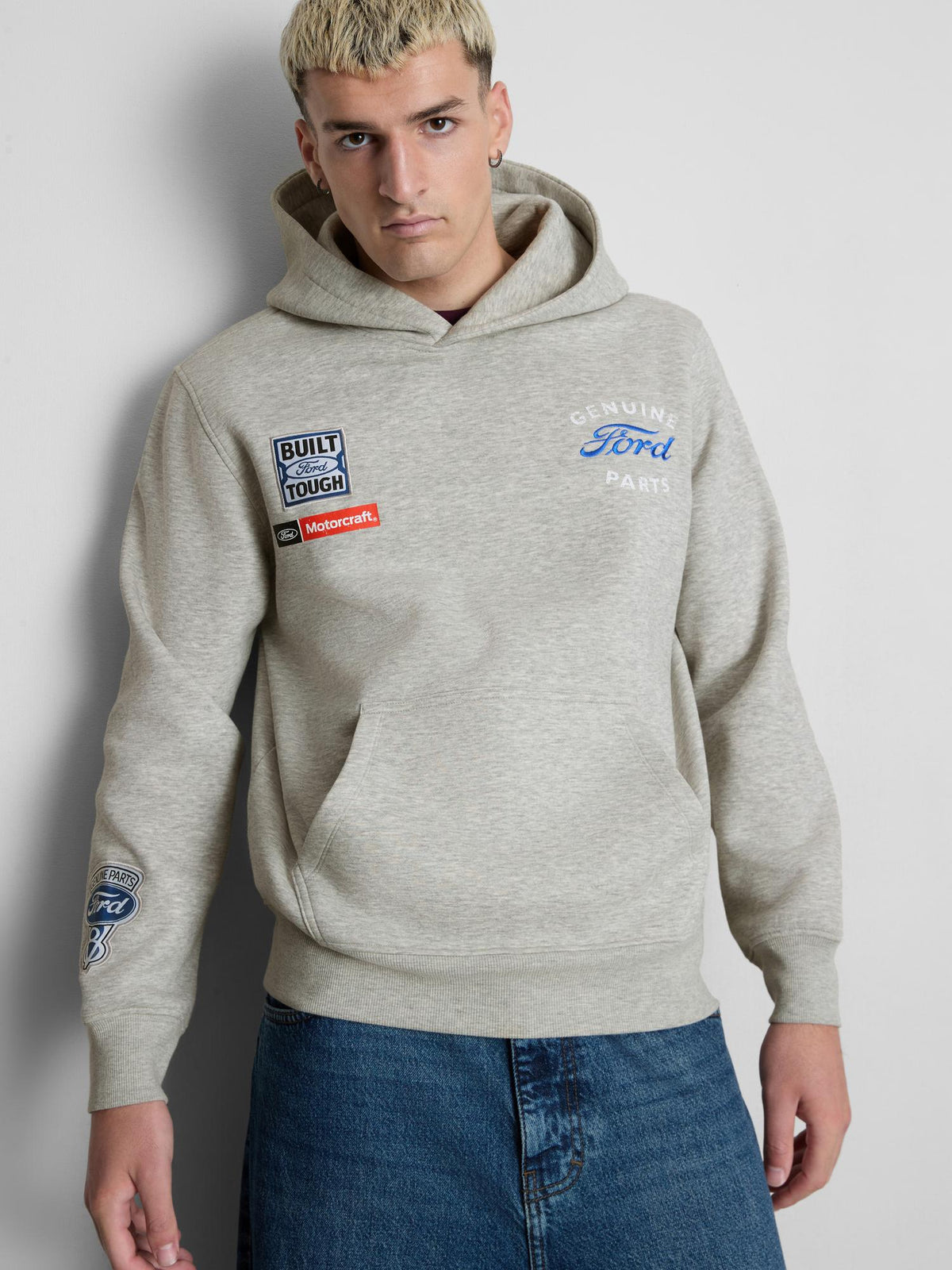 Ford Cotton Rich Badge Hoodie - Grey Marl