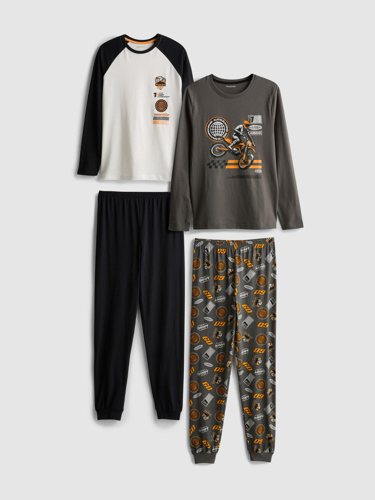 7-15yrs | 2pk Pure Cotton Motorbike Graphic Pyjamas - Charcoal
