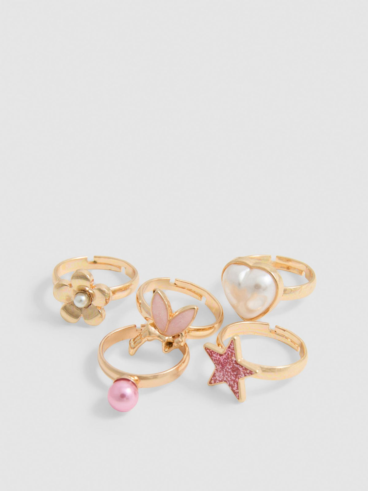 5pk Mixed Charm Ring Set - Pink