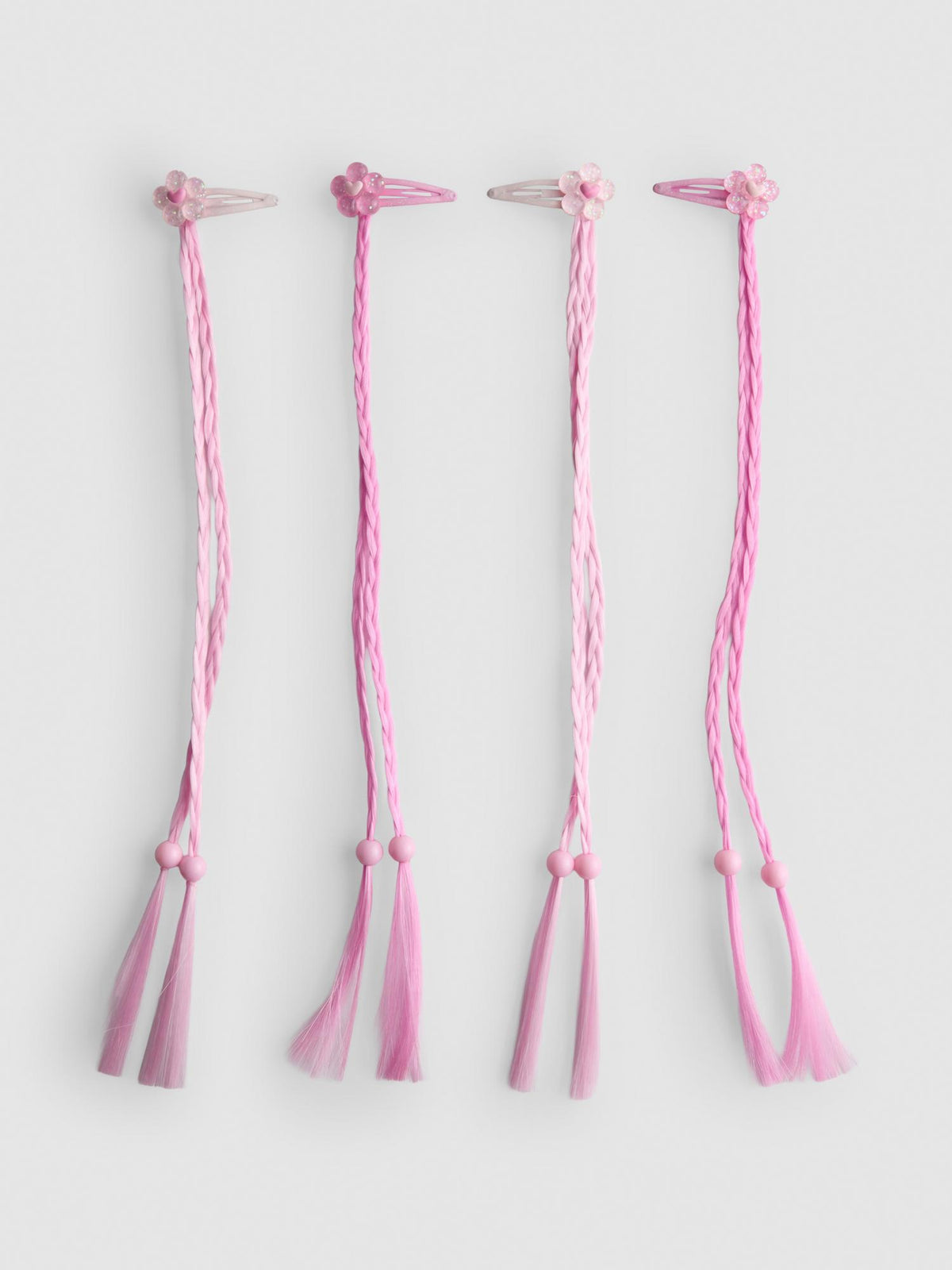 4pk Flower Braid Hair Clips - Pink