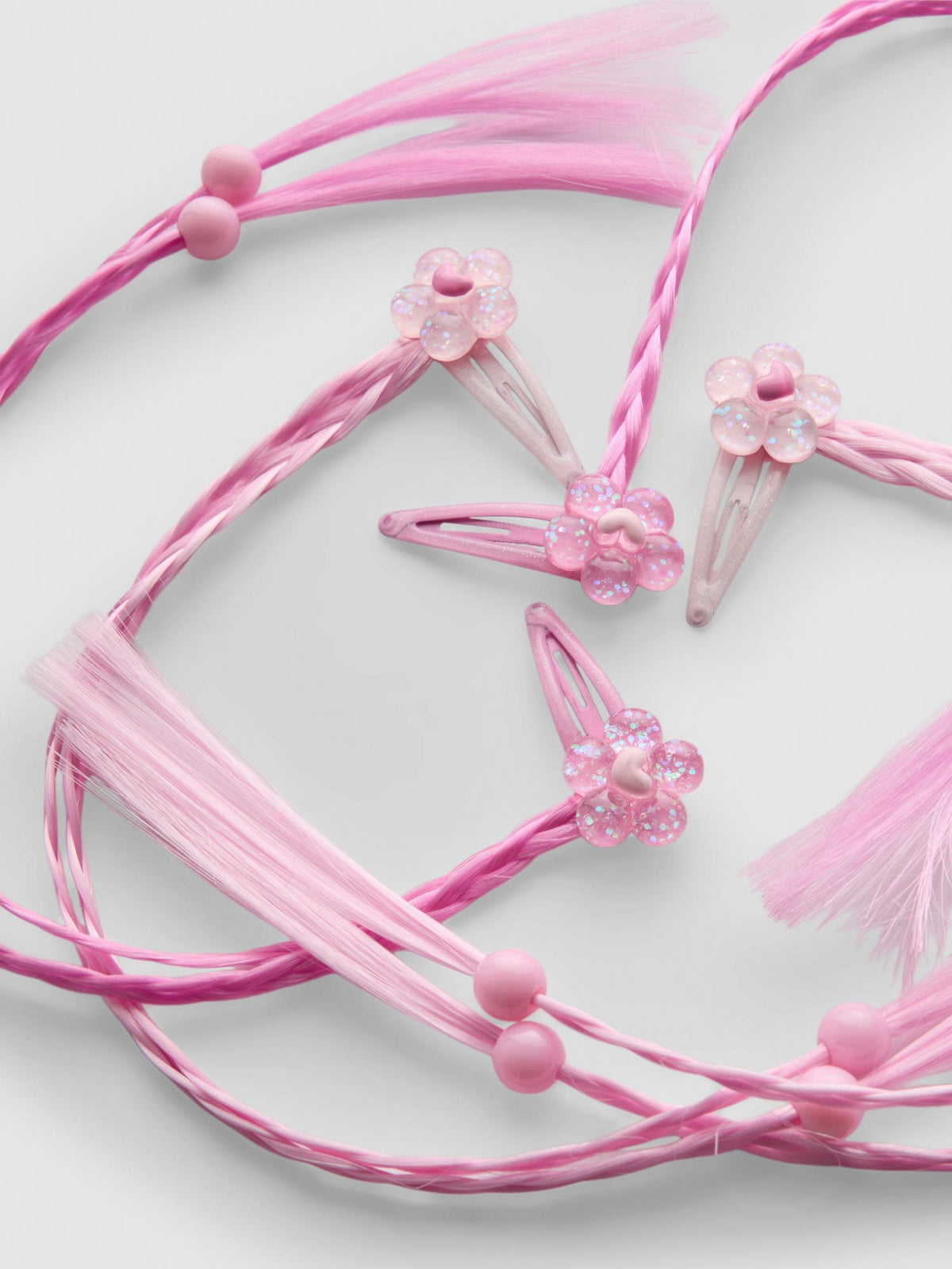 4pk Flower Braid Hair Clips - Pink
