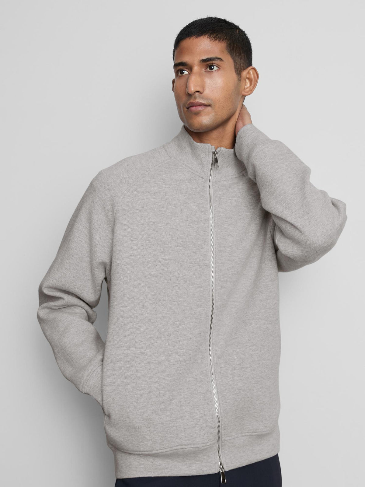 Cotton Rich Zip-Through Sweatshirt - Grey Marl