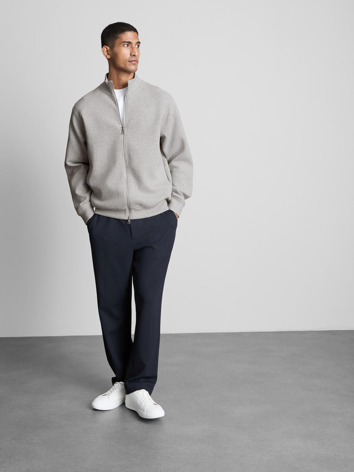 Cotton Rich Zip-Through Sweatshirt - Grey Marl