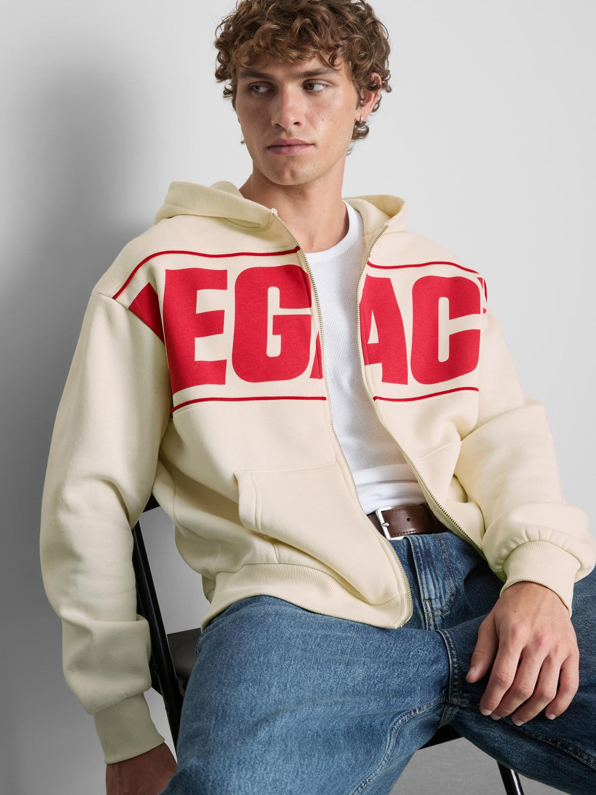 Legacy Graphic Zip-Up Hoodie - Ecru