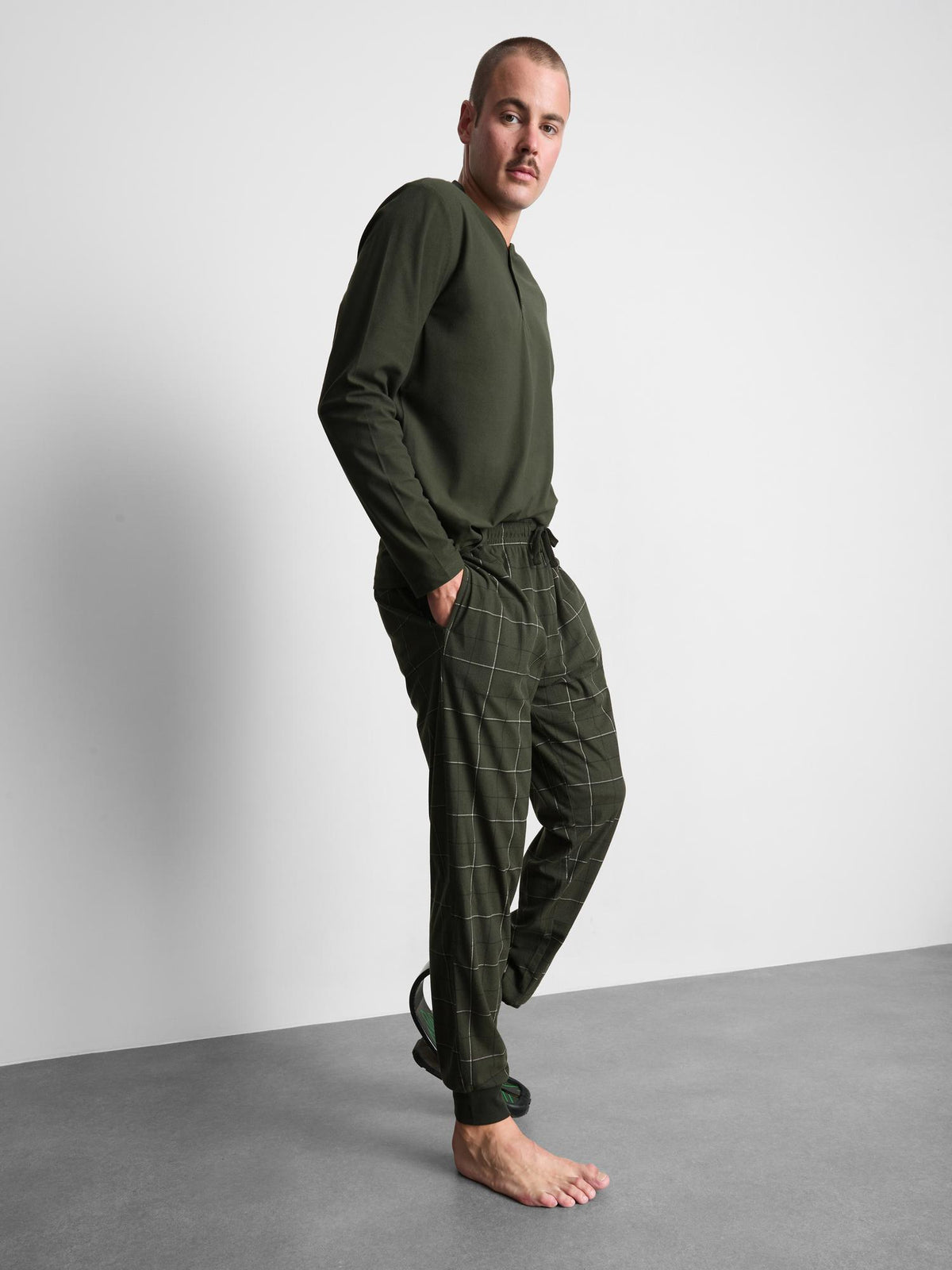 Henley Check Pyjama Set - Khaki