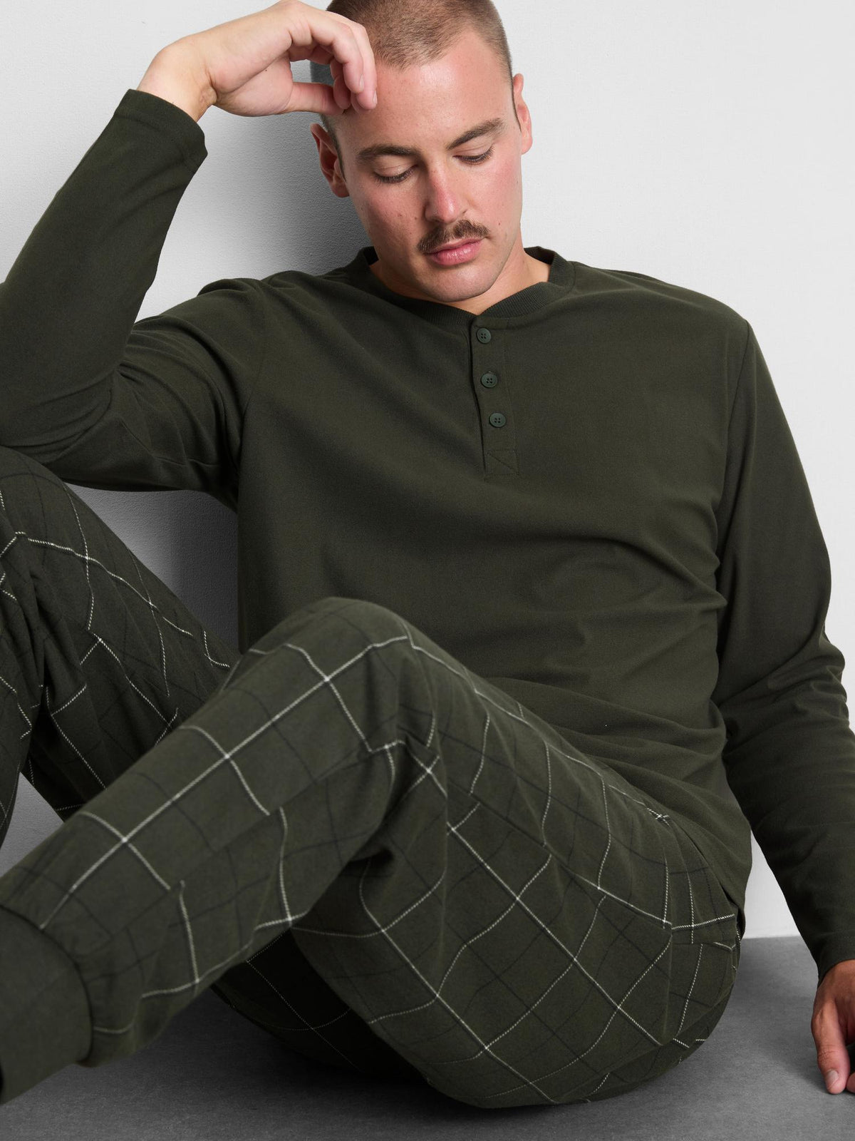 Henley Check Pyjama Set - Khaki