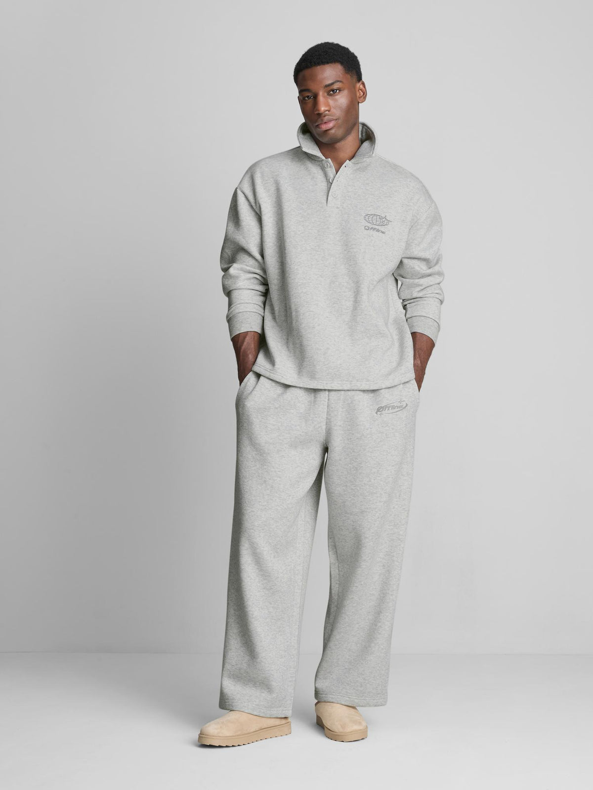 Offline Long Sleeve Polo Shirt - Grey Marl