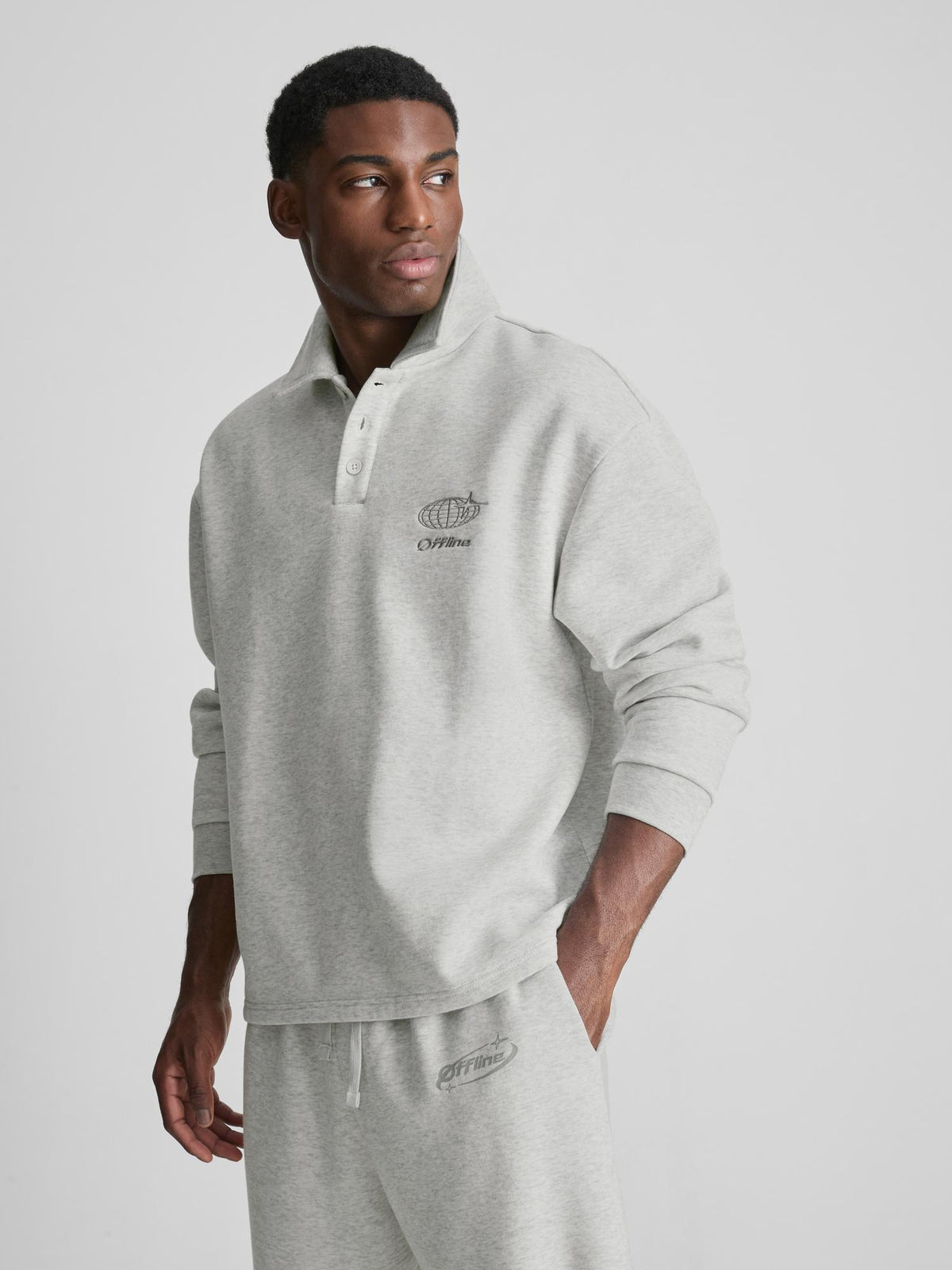 Offline Long Sleeve Polo Shirt - Grey Marl