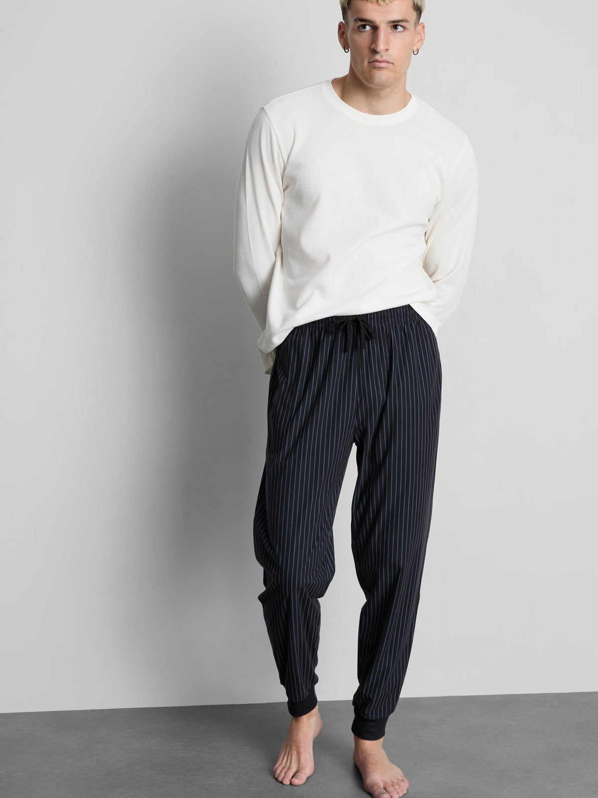 Striped Cuffed Pyjama Bottoms - Navy