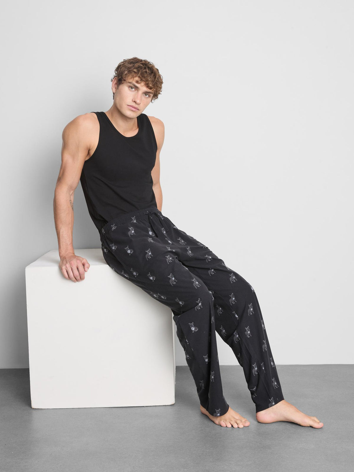 Dog Print Pyjama Bottoms - Charcoal