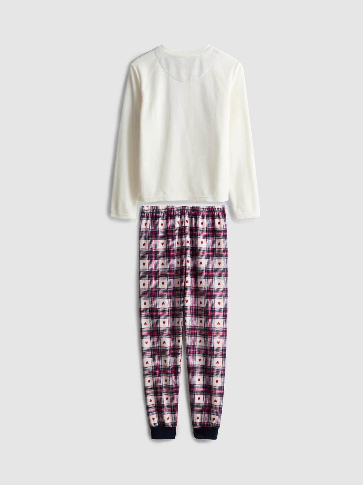 7-15yrs | Check Bow Fleece Pyjamas - Ivory