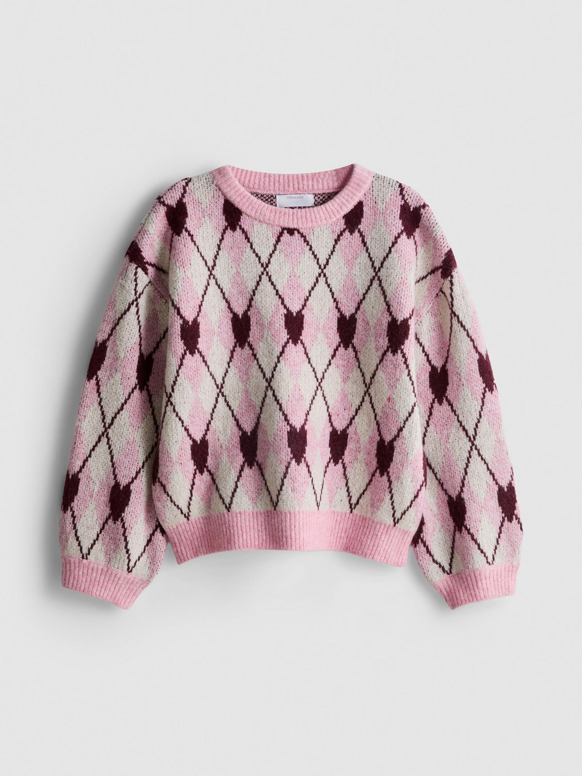 7-15yrs | Argyle Heart Jumper - Pink