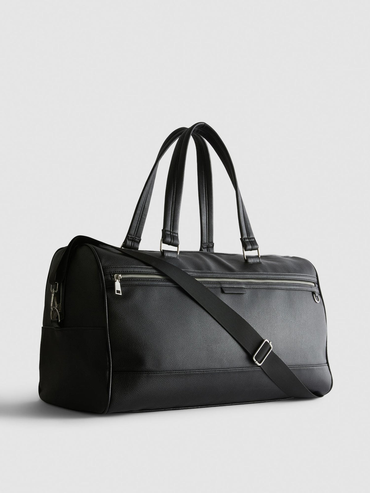 Faux Leather Holdall Bag - Black