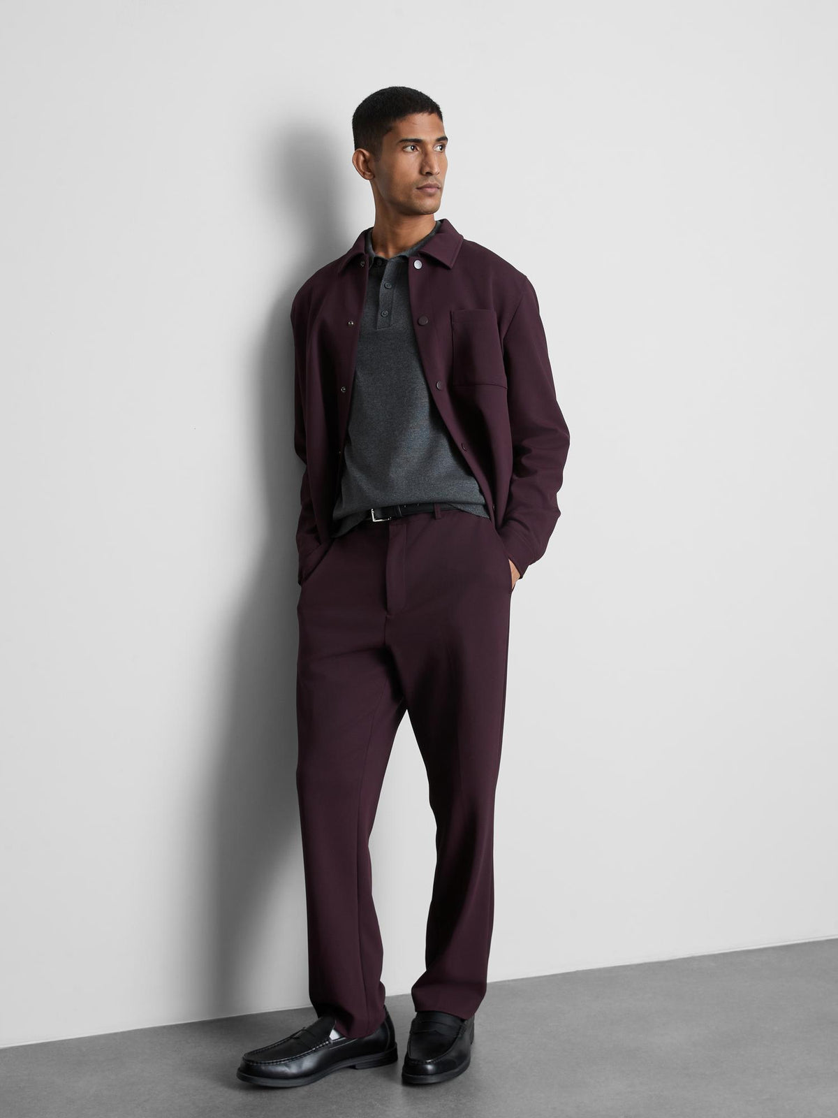 The Edit Long Sleeve Polo Shirt - Charcoal Marl